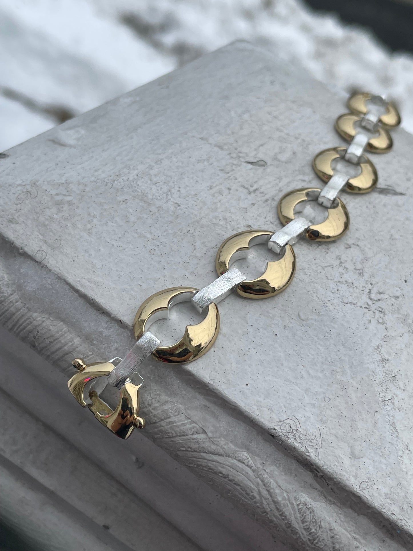 925 Sterling Silver & Vermeil 2tone Crescent Moon Open Link Bracelet 7.5”