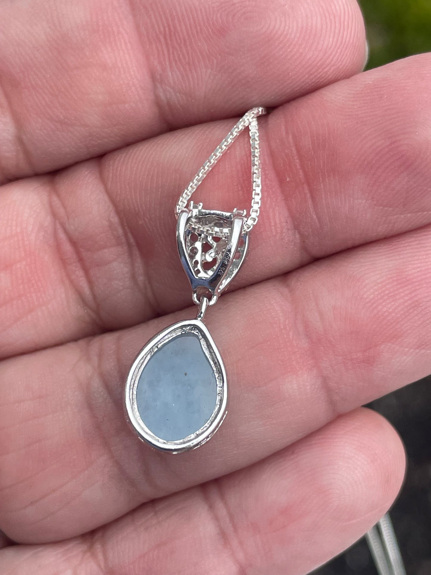 925 Sterling Silver Periwinkle Blue Quartz Stone Necklace 18”