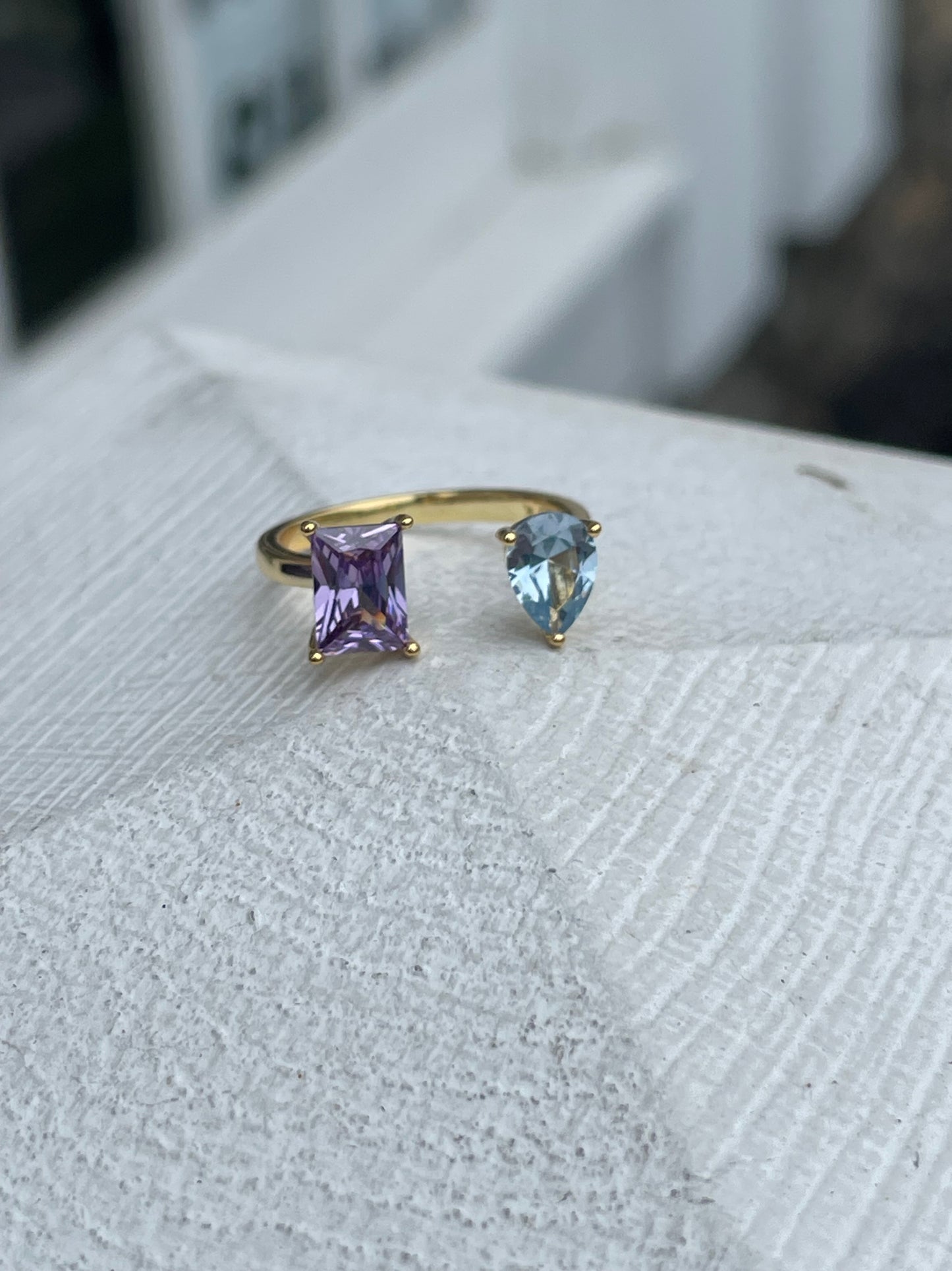 925 Sterling Silver Vermeil Two Stone Open Size Wrap Around Ring