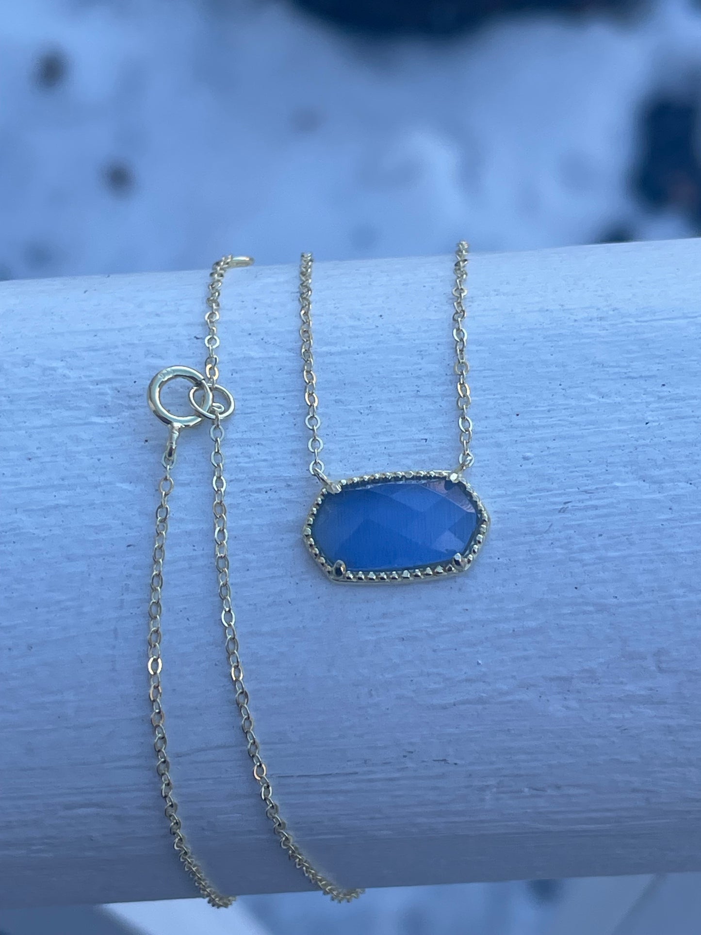 925 Sterling Silver Kendra Scott Style Periwinkle Blue Stone Cats Eye Necklace