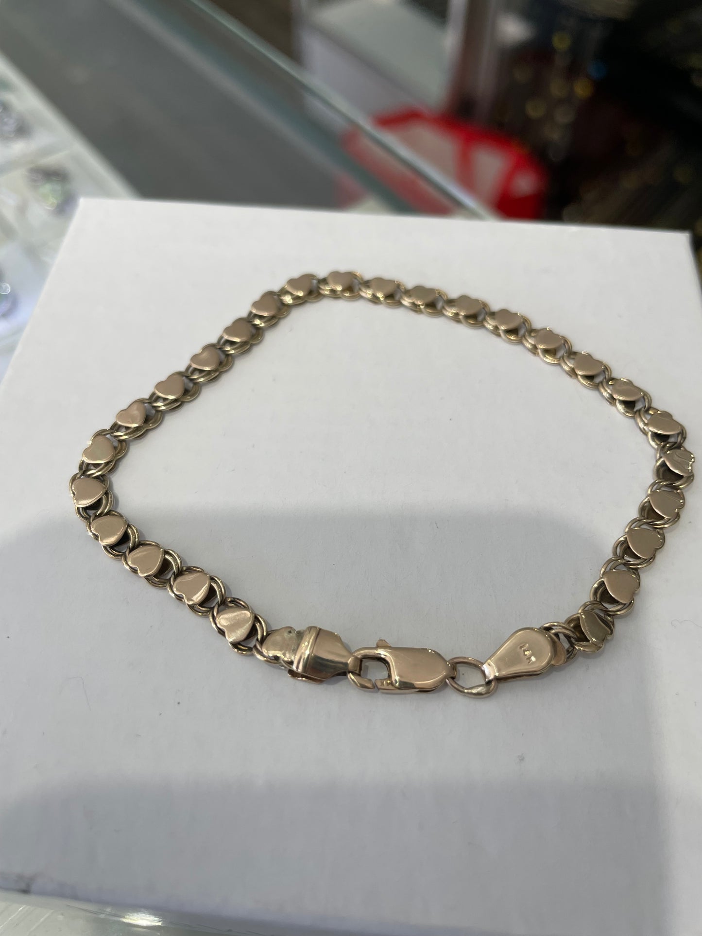 Solid 14k Gold Vintage Signet Heart Upon Heart Cobblestone Link Bracelet 8”