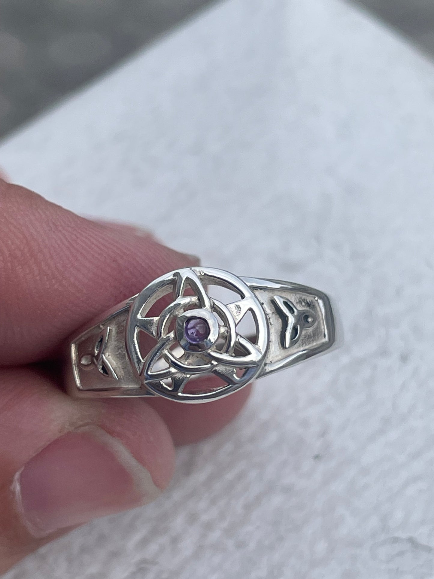 Designer PSCL 925 Sterling Silver Wiccan Star / Trinity Celtic Knot Signet Band Ring Size 11