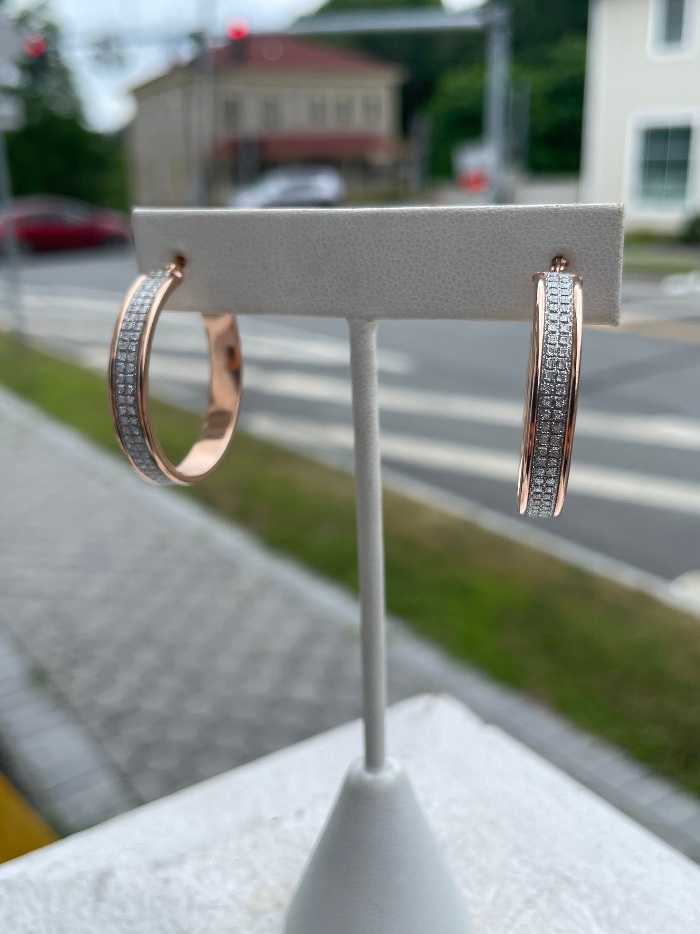 925 Sterling Silver Rose Vermeil Micro Pavé Cz 30mm Hoop Earrings