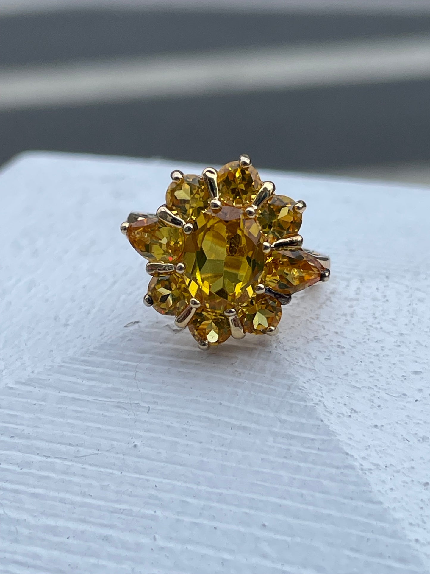 925 Sterling Silver Vermeil Citrine Cluster Ring Size 5