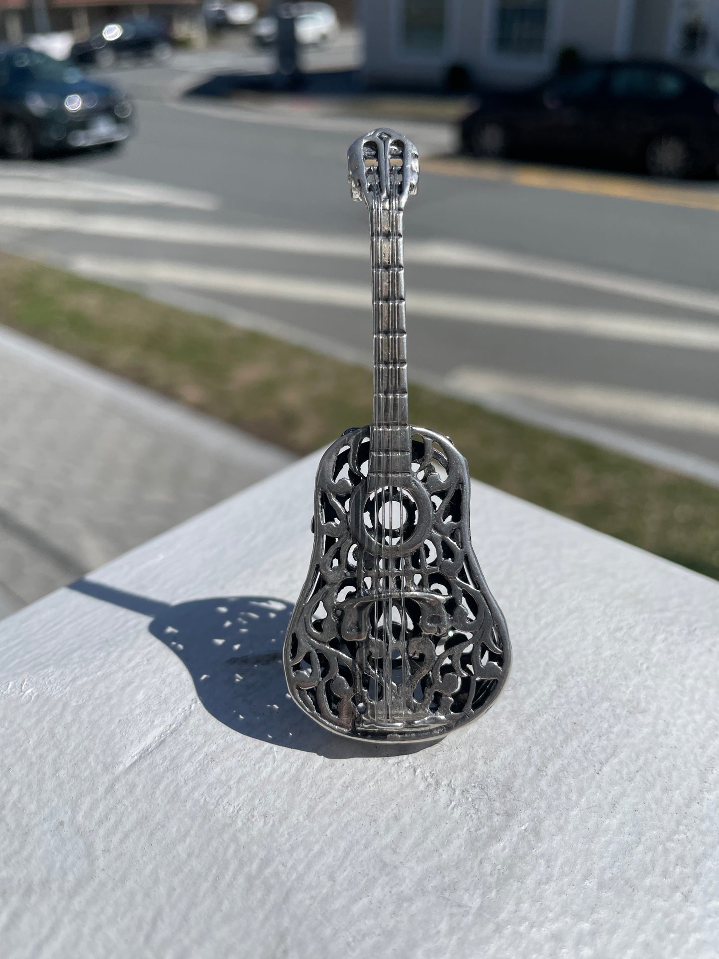 925 Sterling Silver Filigree Guitar Handmade Decoration Piece