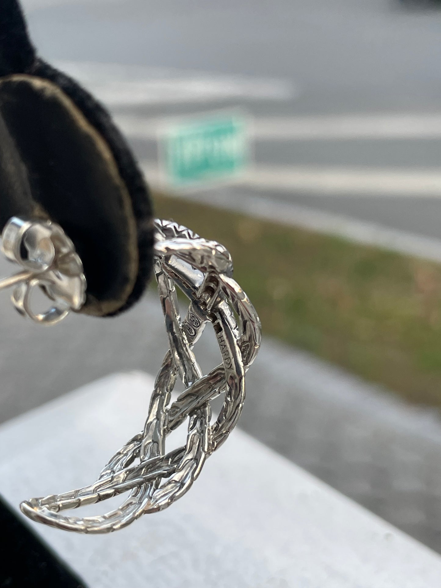 Designer John Hardy Woven Black Sapphire Half Hoop Earrings