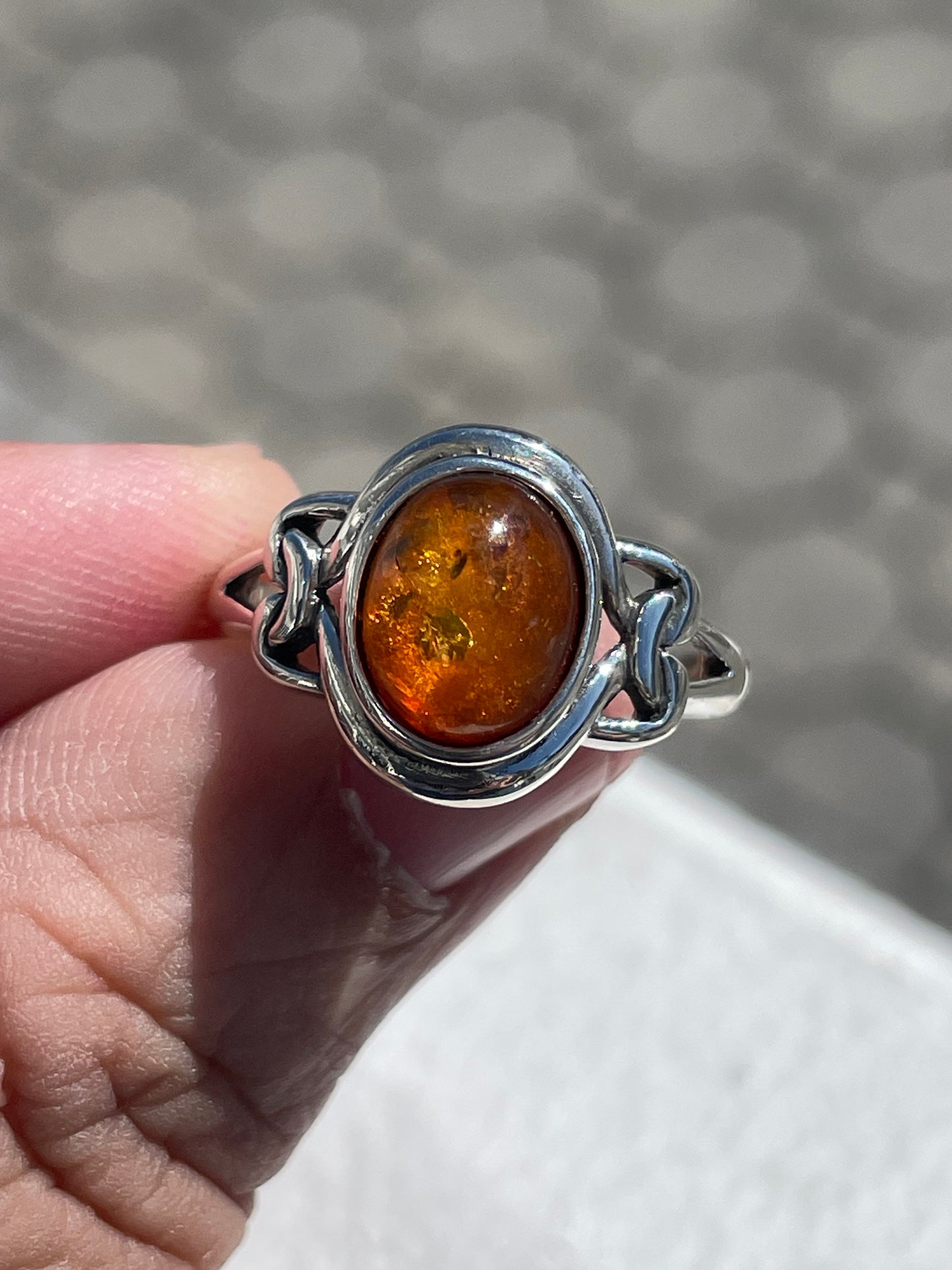 925 Sterling Silver Natural Amber Ring Size 8.5