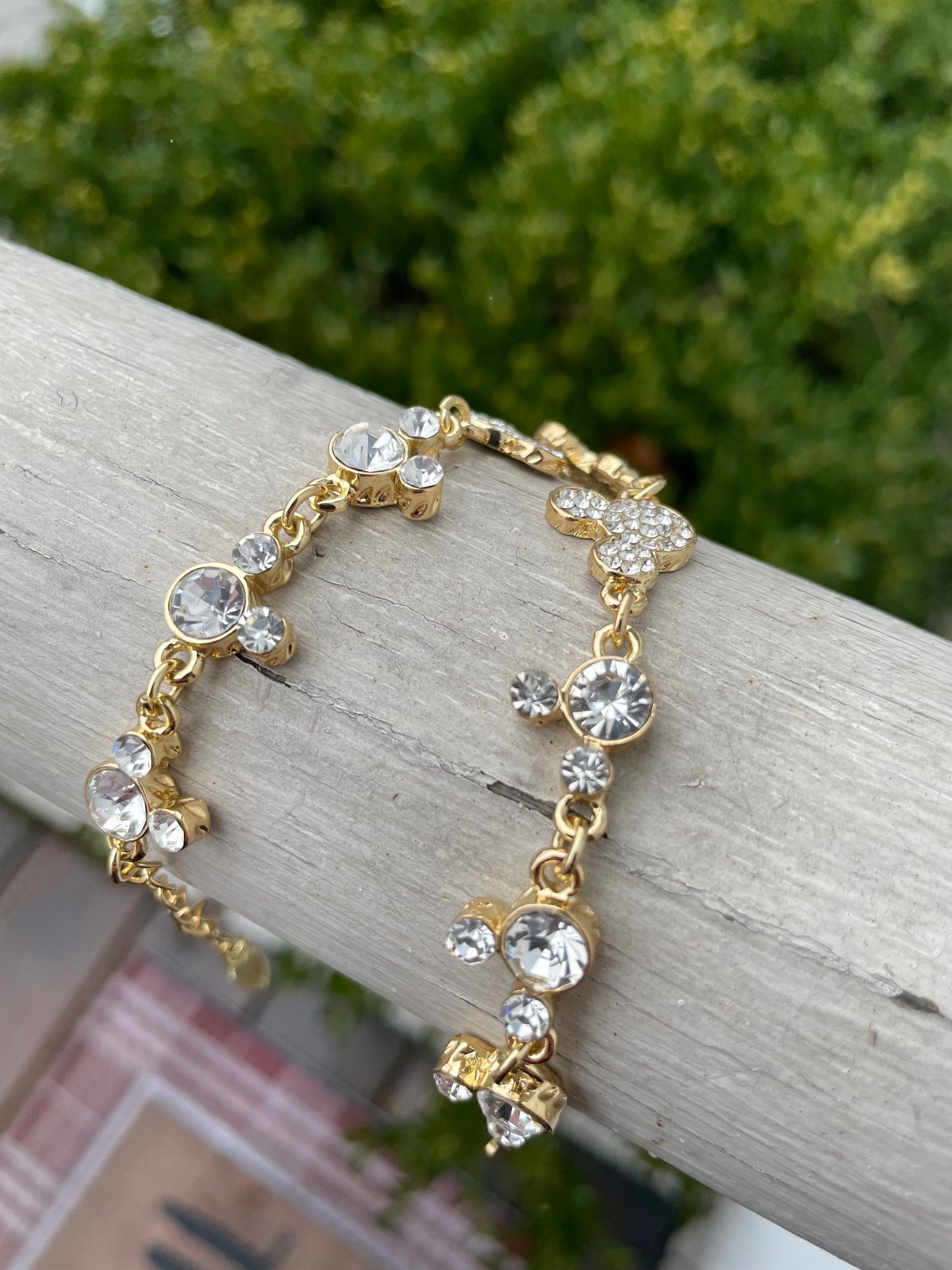 Disney Mickey Icon Logo Stainless Steel vermeil Clear Crystal stone bracelet