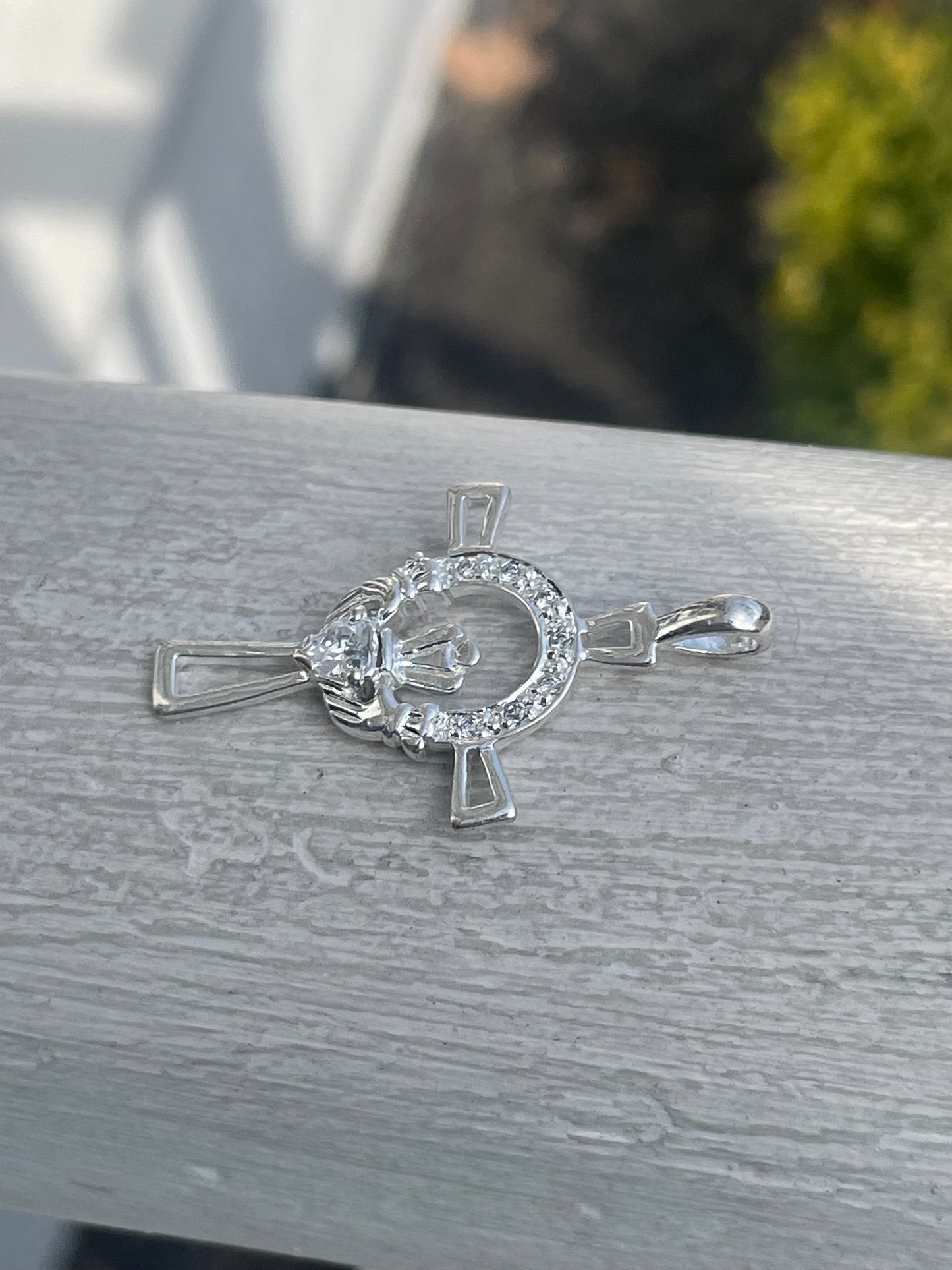925 Sterling Silver Sparkling Irish Claddagh Celtic Cross Pendant