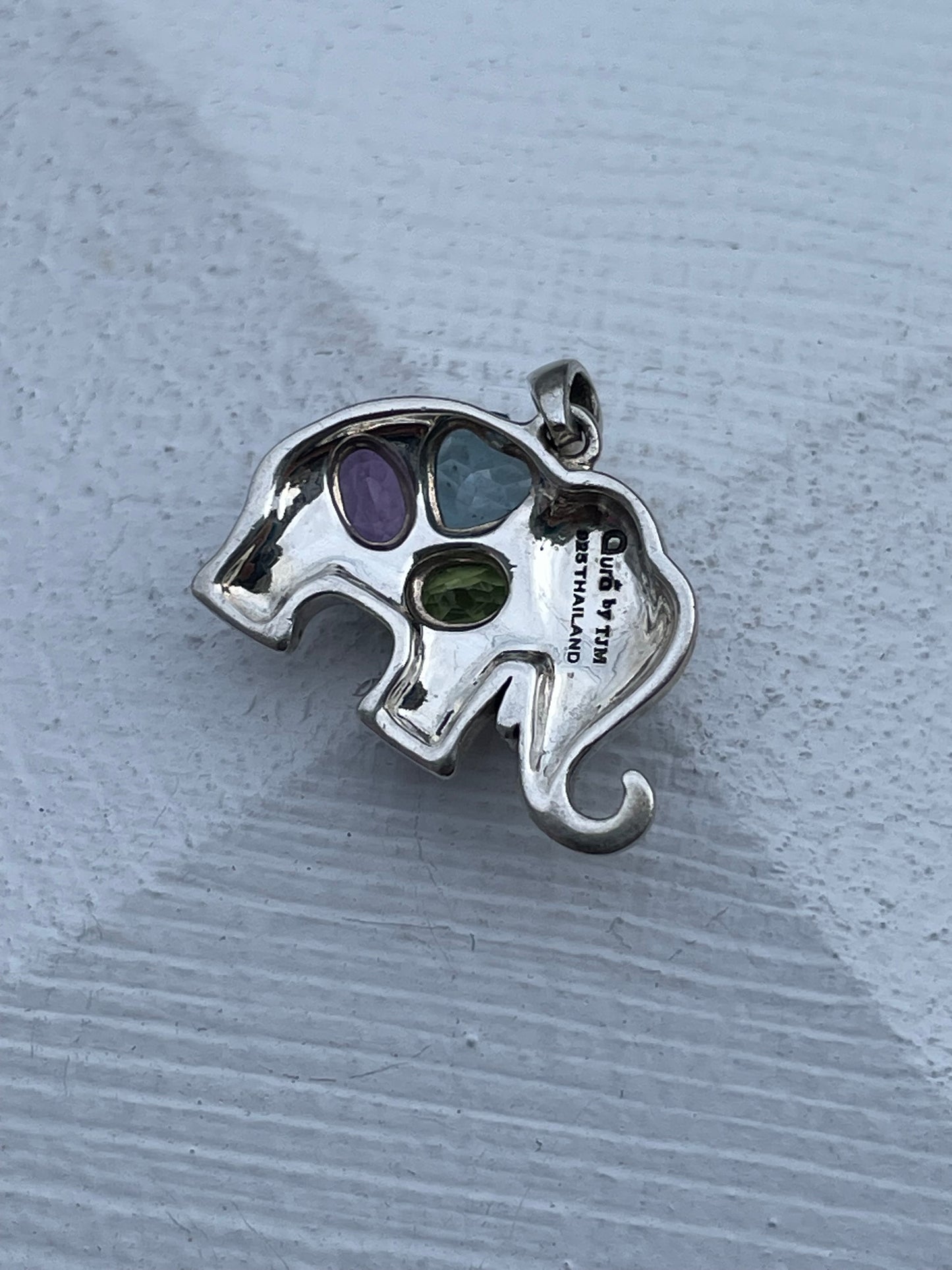 Aura by TJM 925 Sterling Silver Designer Multi color stone elephant pendant charm