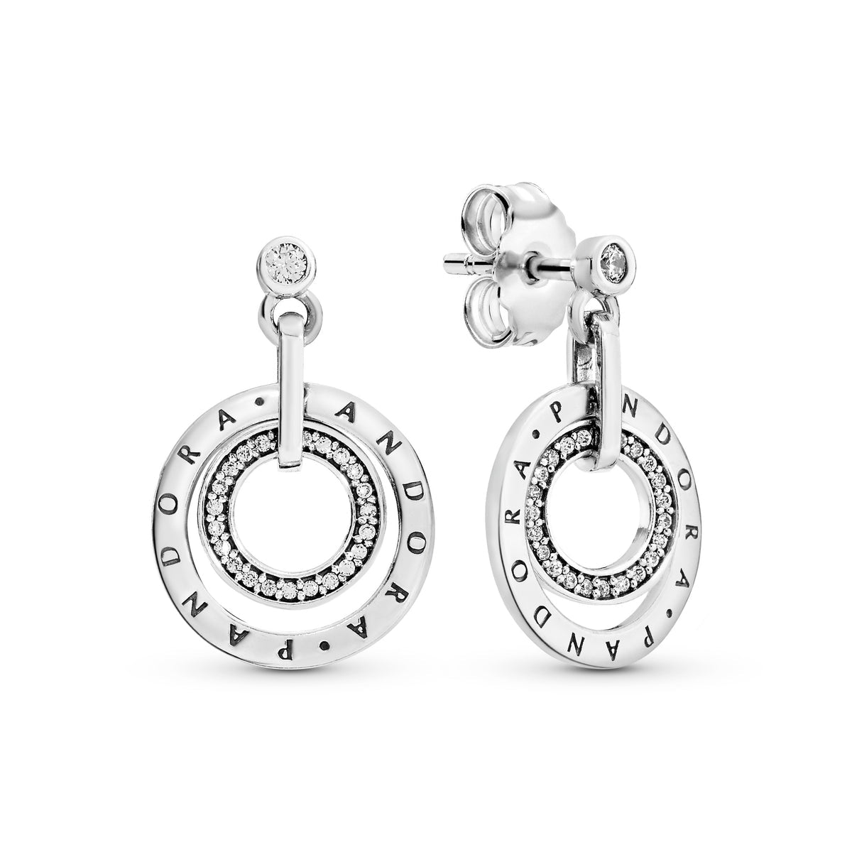 PANDORA LOGO SILVER EARRINGS WITH CLEAR CUBIC ZIRCONIA 296296CZ