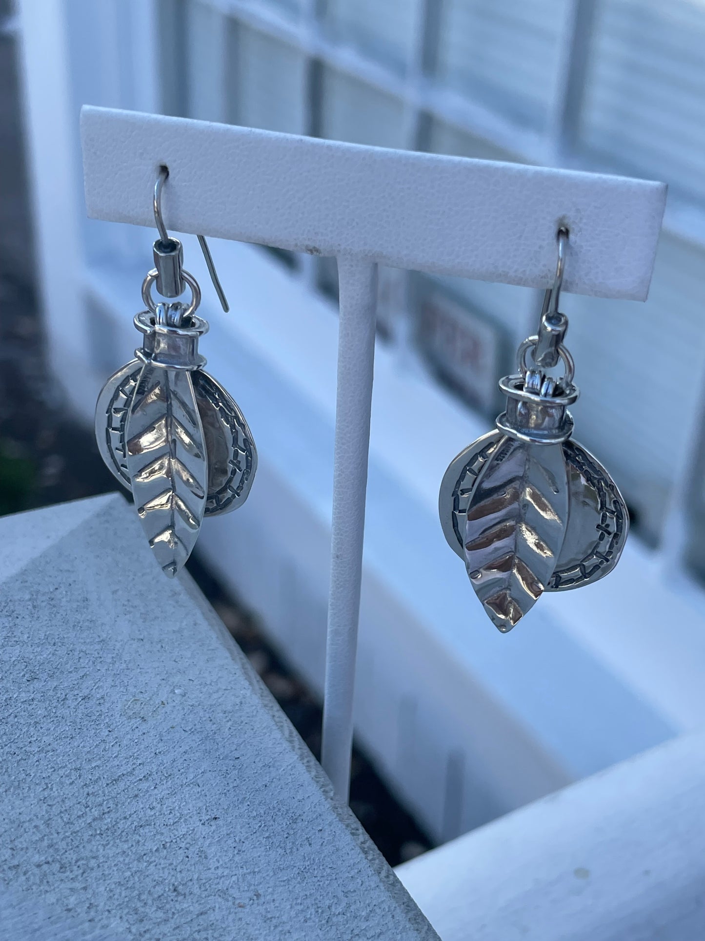 925 Sterling Silver Designer Shula Shek Dangling Circle Leaf Earrings