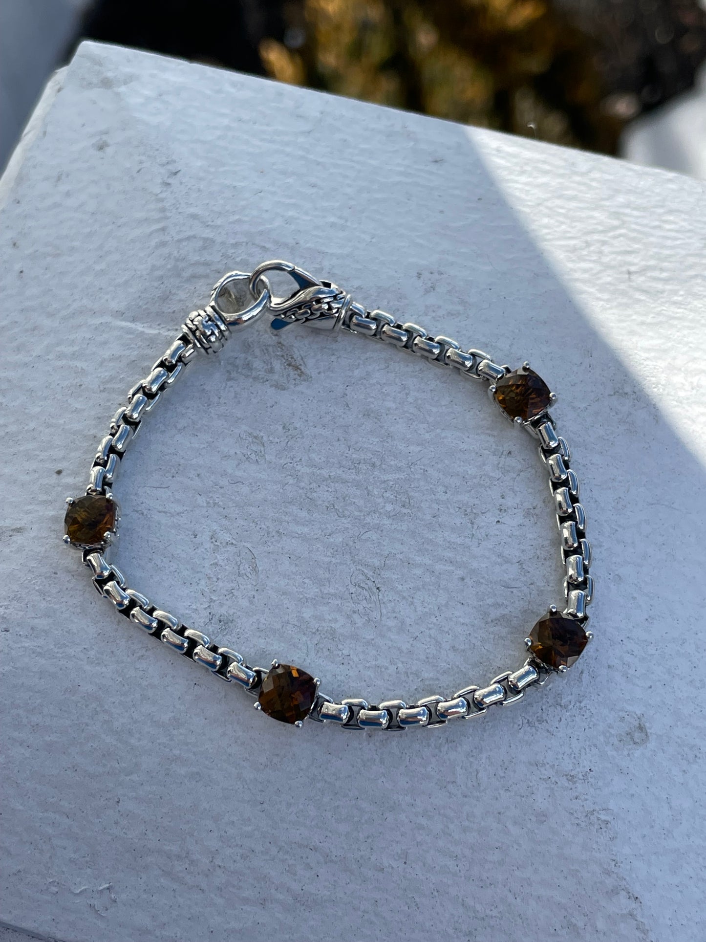 Designer John Hardy JAI Citrine Stone Cable Link 925 Sterling Silver Bracelet 7”