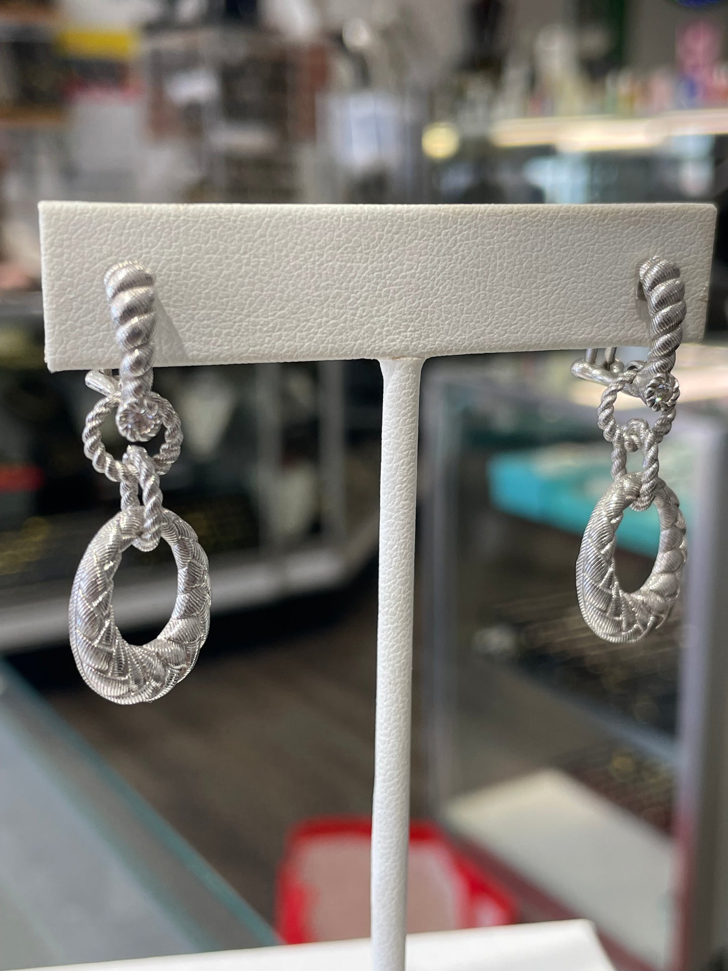 Designer Judith Ripka 925 Sterling Silver Cable Loop Drop Earrings