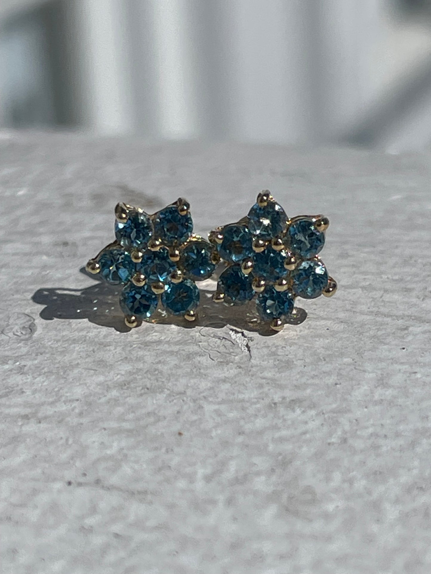 14k Blue Topaz Flower Cluster Earrings