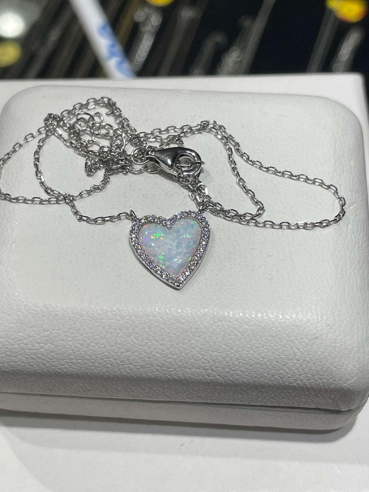 925 Sterling Silver Opal Heart Necklace