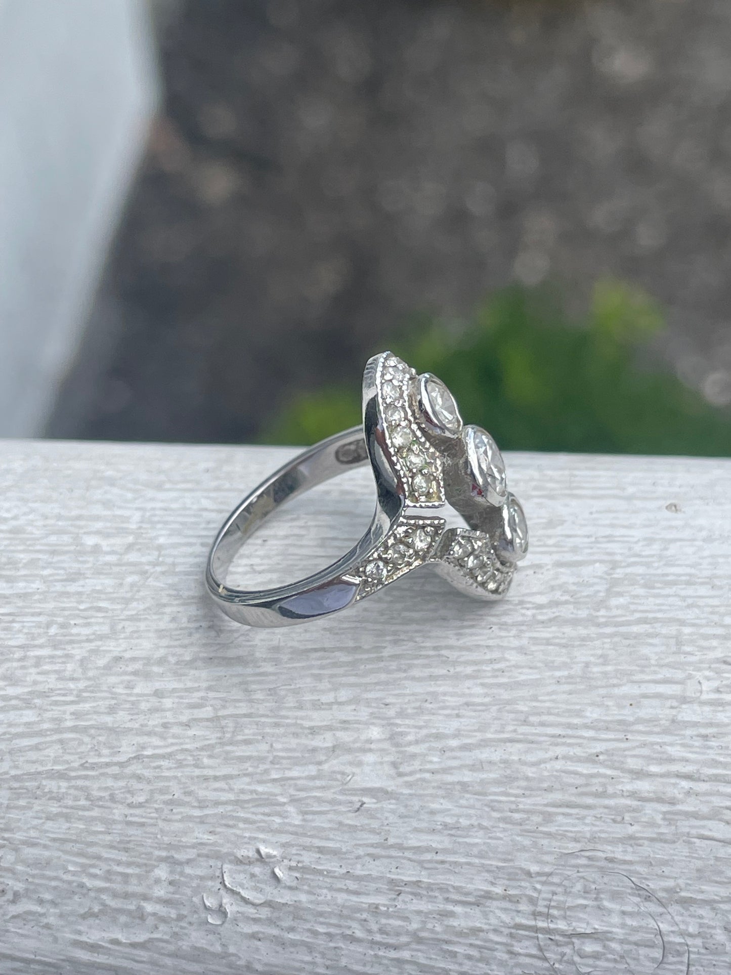 925 Sterling Silver Modern Art Deco Cz Past Present Future Ring Size 7.25
