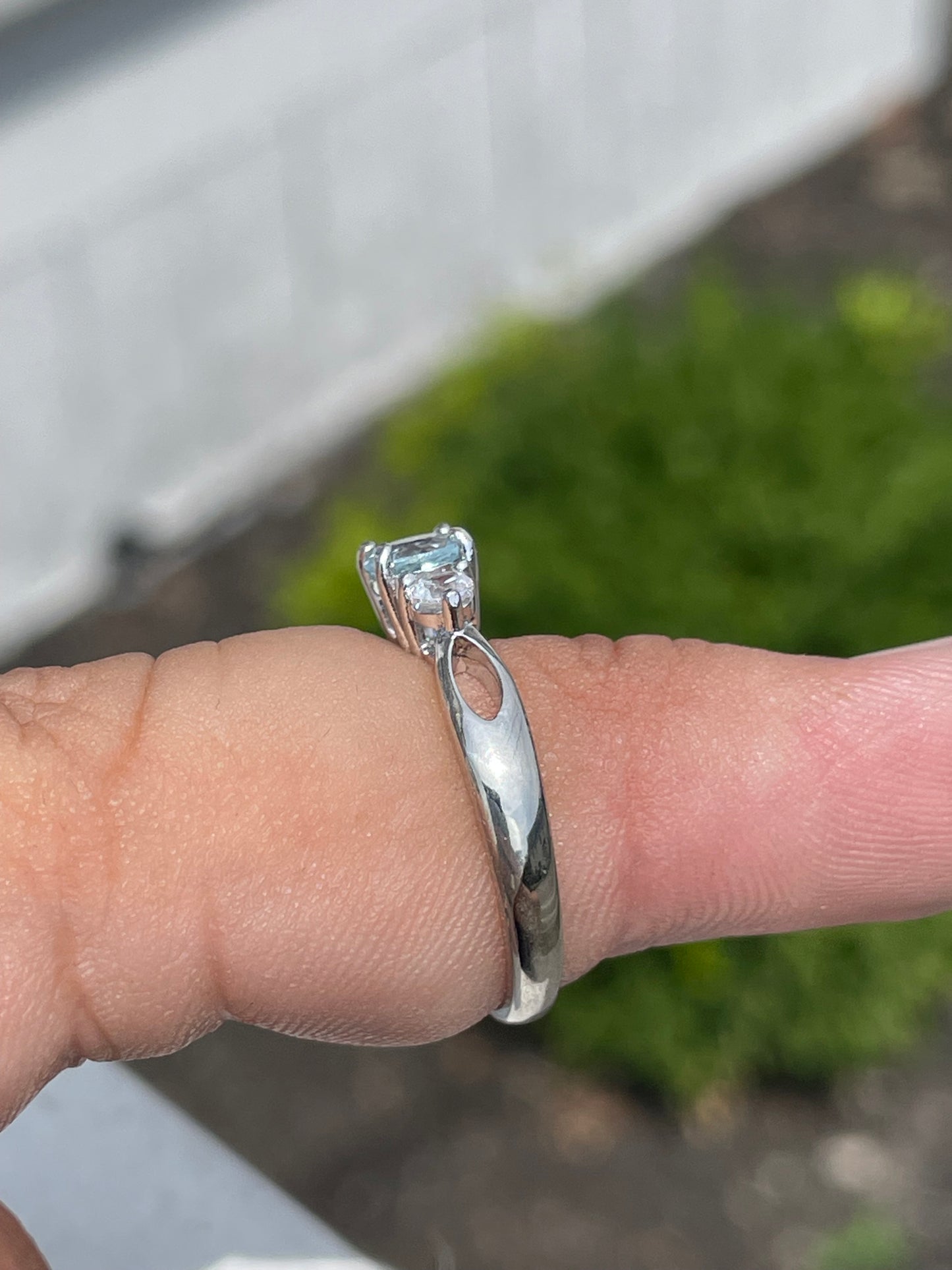 925 Sterling Silver PPF Aquamarine & Cz Ring Size 7