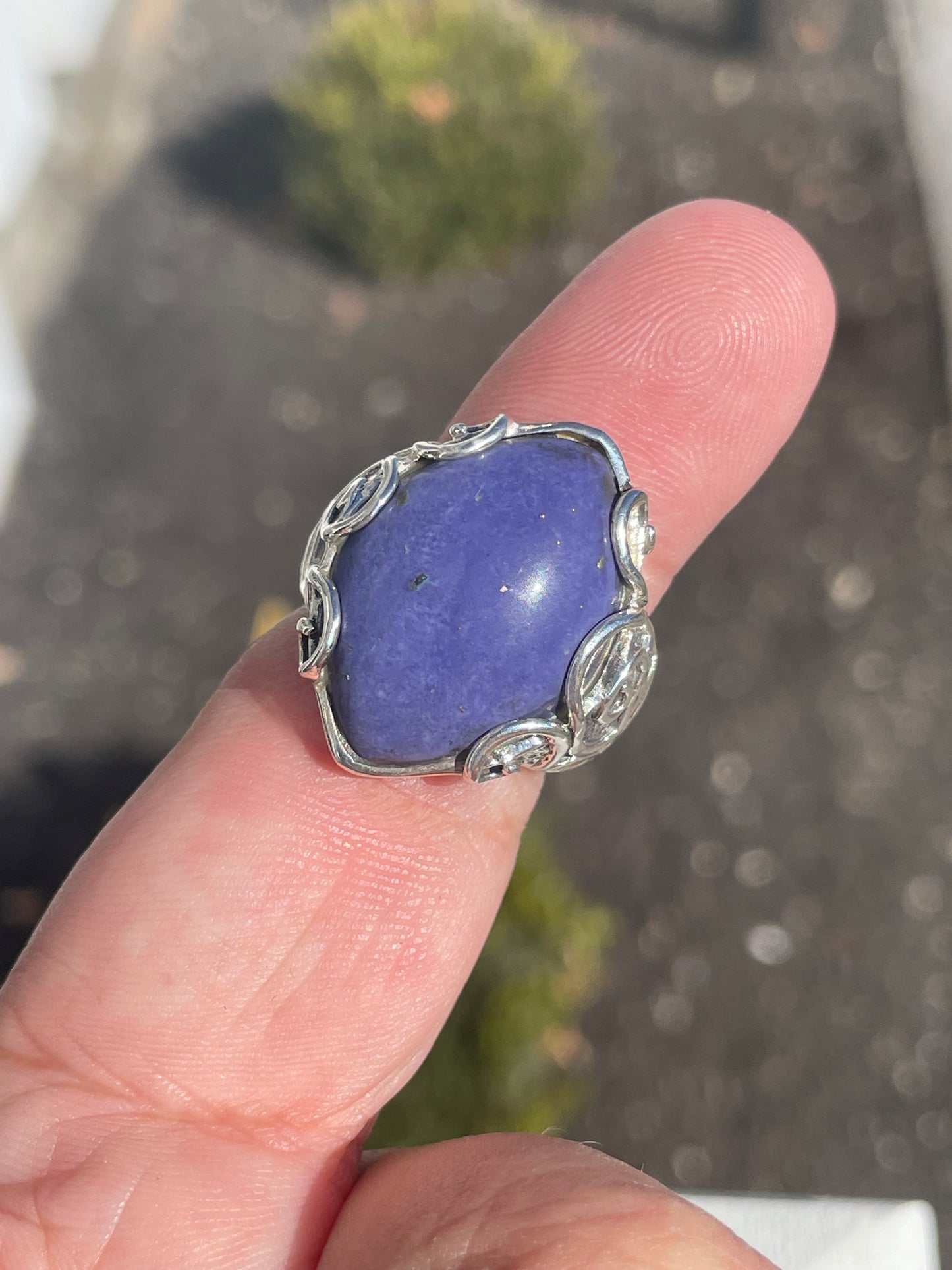 925 Sterling Silver Large Curved Rhombus Blue Lapis Statement Ring Size 8