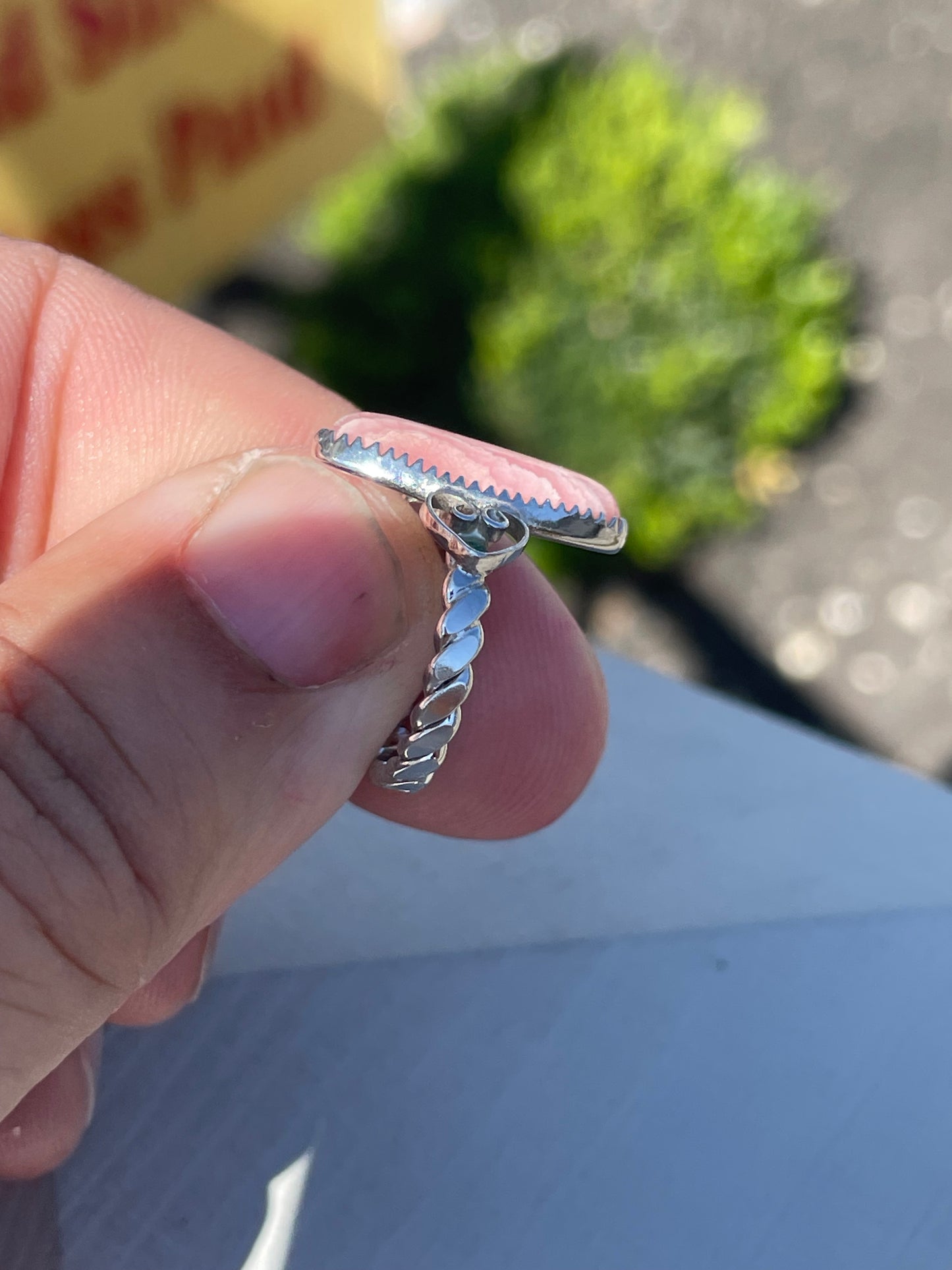 925 Sterling Silver Rhodonite Oblong Stone Ring