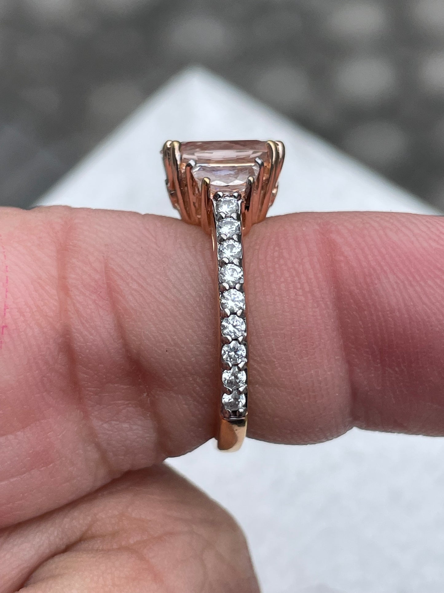 925 Sterling Silver Rose Vermeil Morganite & CZ Past Present Future Ring Size 7