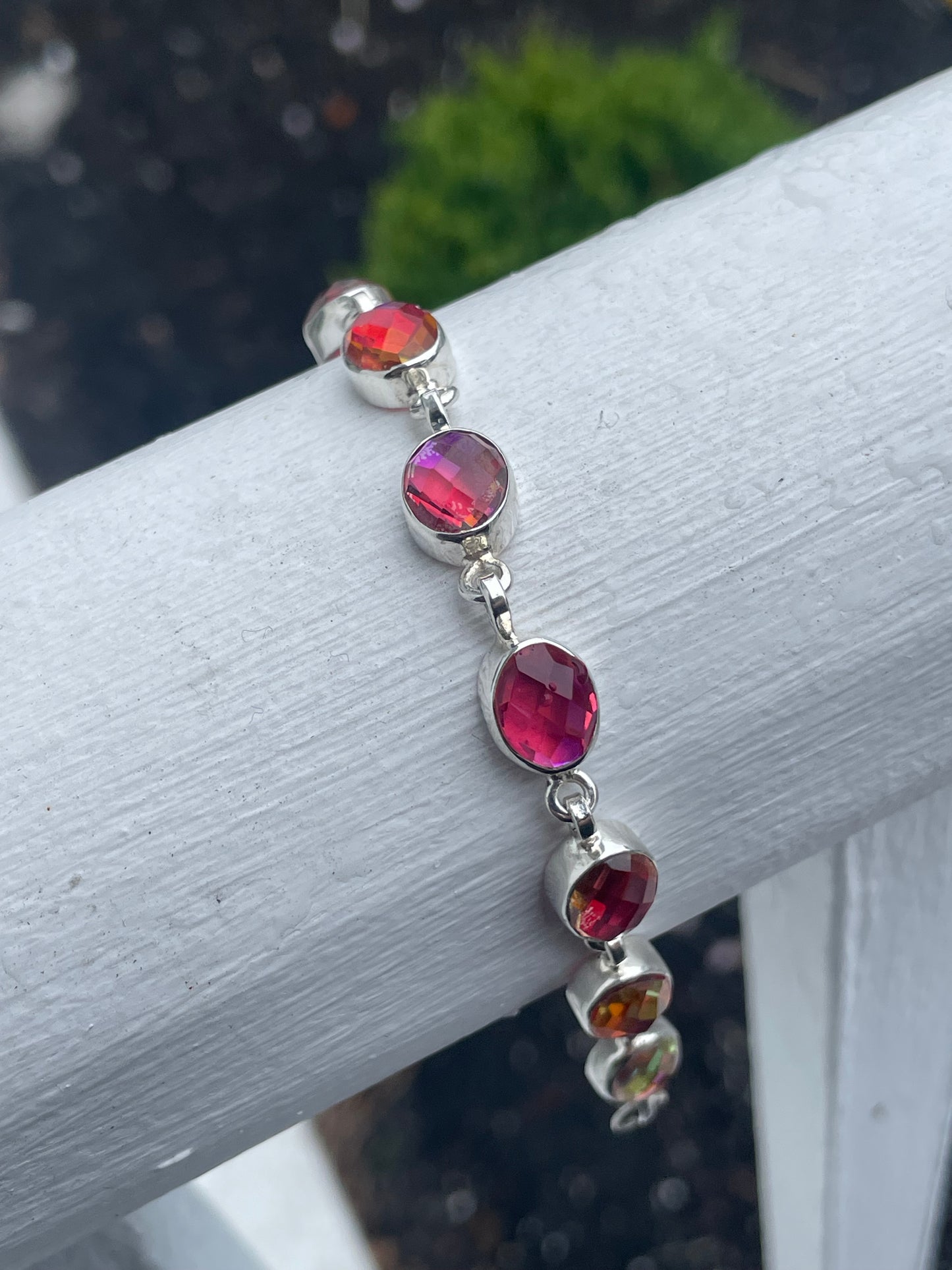 925 Sterling Silver Volcanic Quartz Large Stone Tennis Bracelet 6.75”