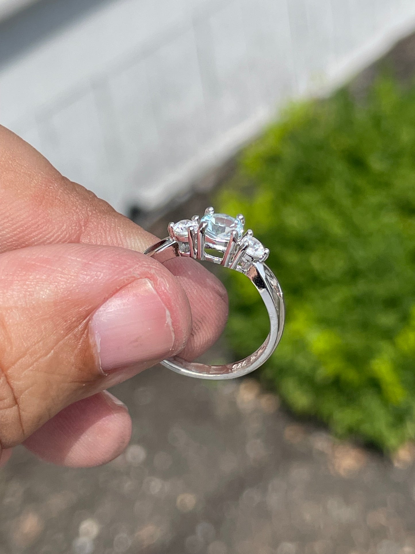 925 Sterling Silver PPF Aquamarine & Cz Ring Size 7