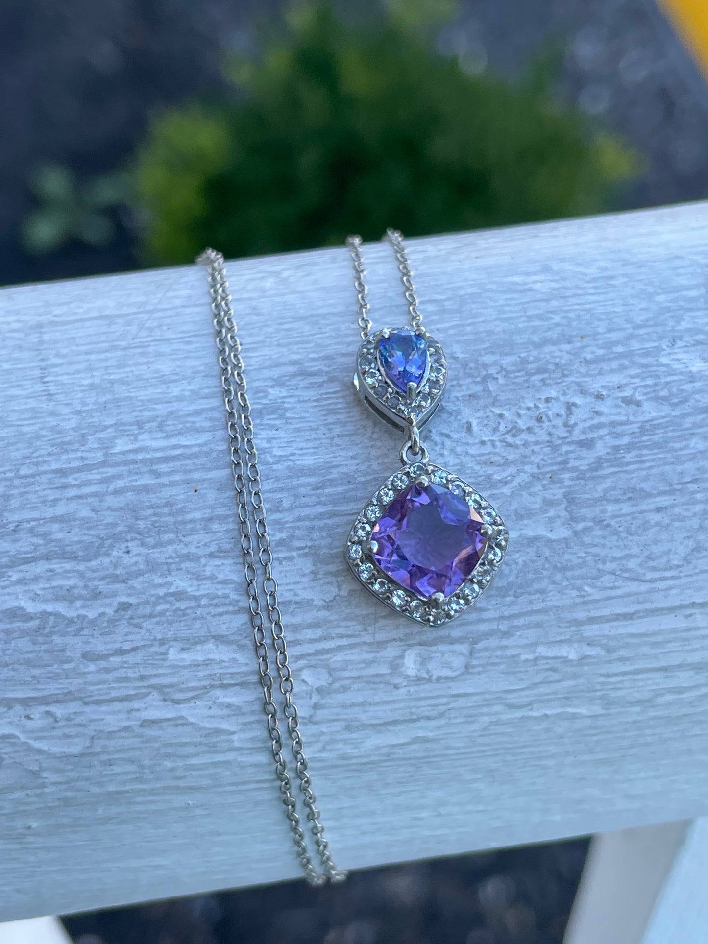 925 Sterling Silver Tanzanite & Amethyst Drop Necklace