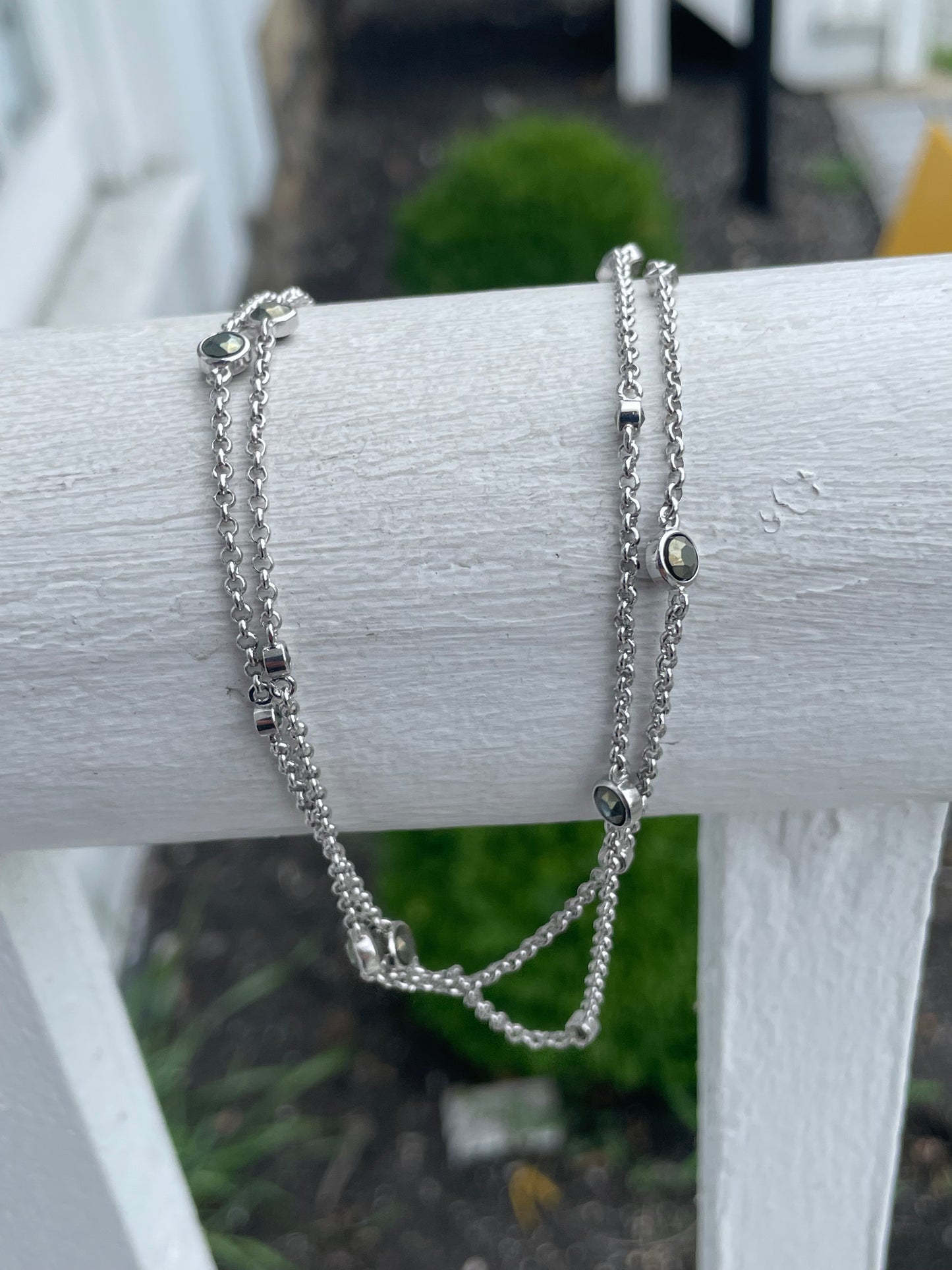 925 Sterling Silver By the Yard Bezel set Marcasite Necklace 31”