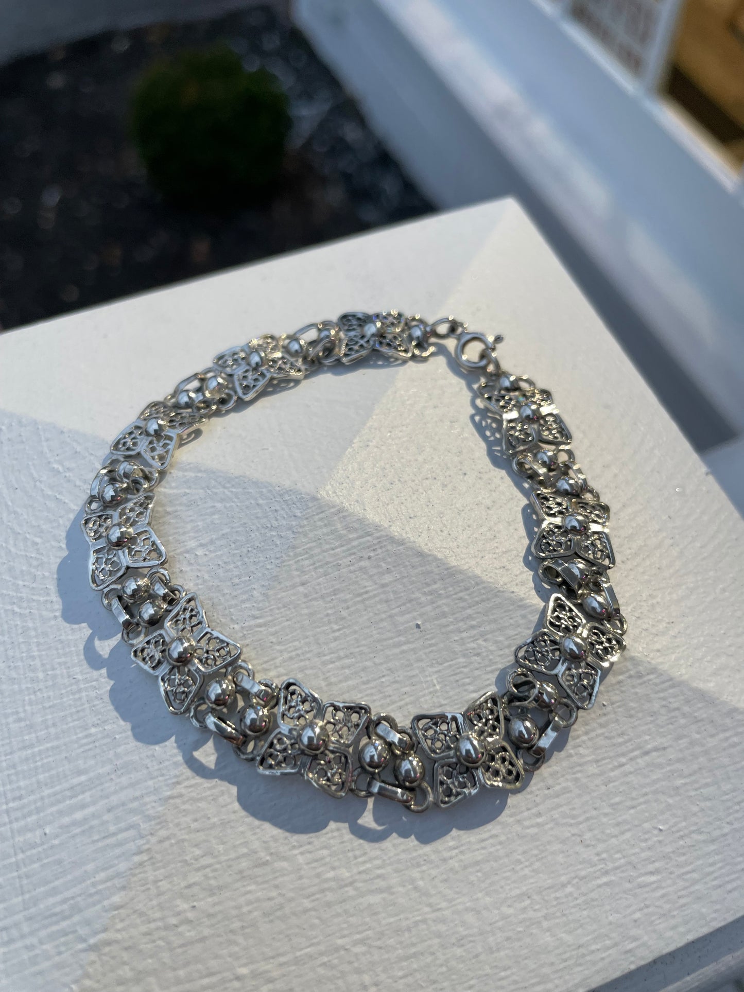 925 Sterling Silver Vintage Floral Filigree Bracelet 8.25”