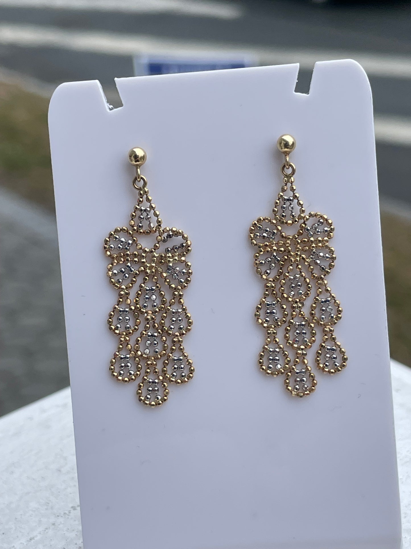 14k Gold Two-tone Beaded Chandelier Dangle Earrings