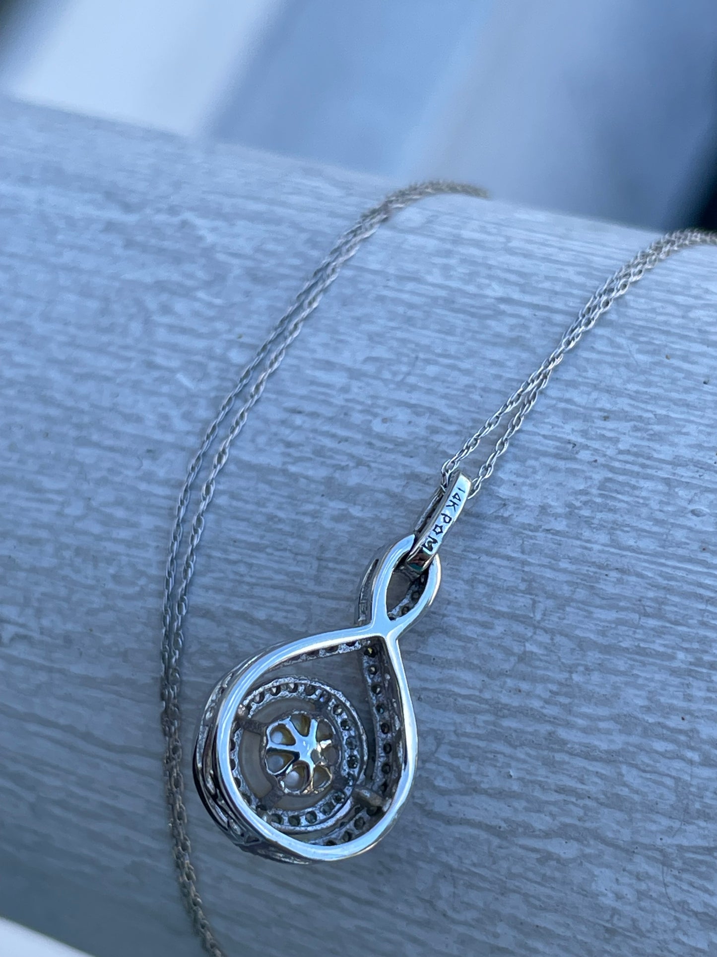 14k White Gold Natural Pearl & Diamond Infinity Swirl Necklace