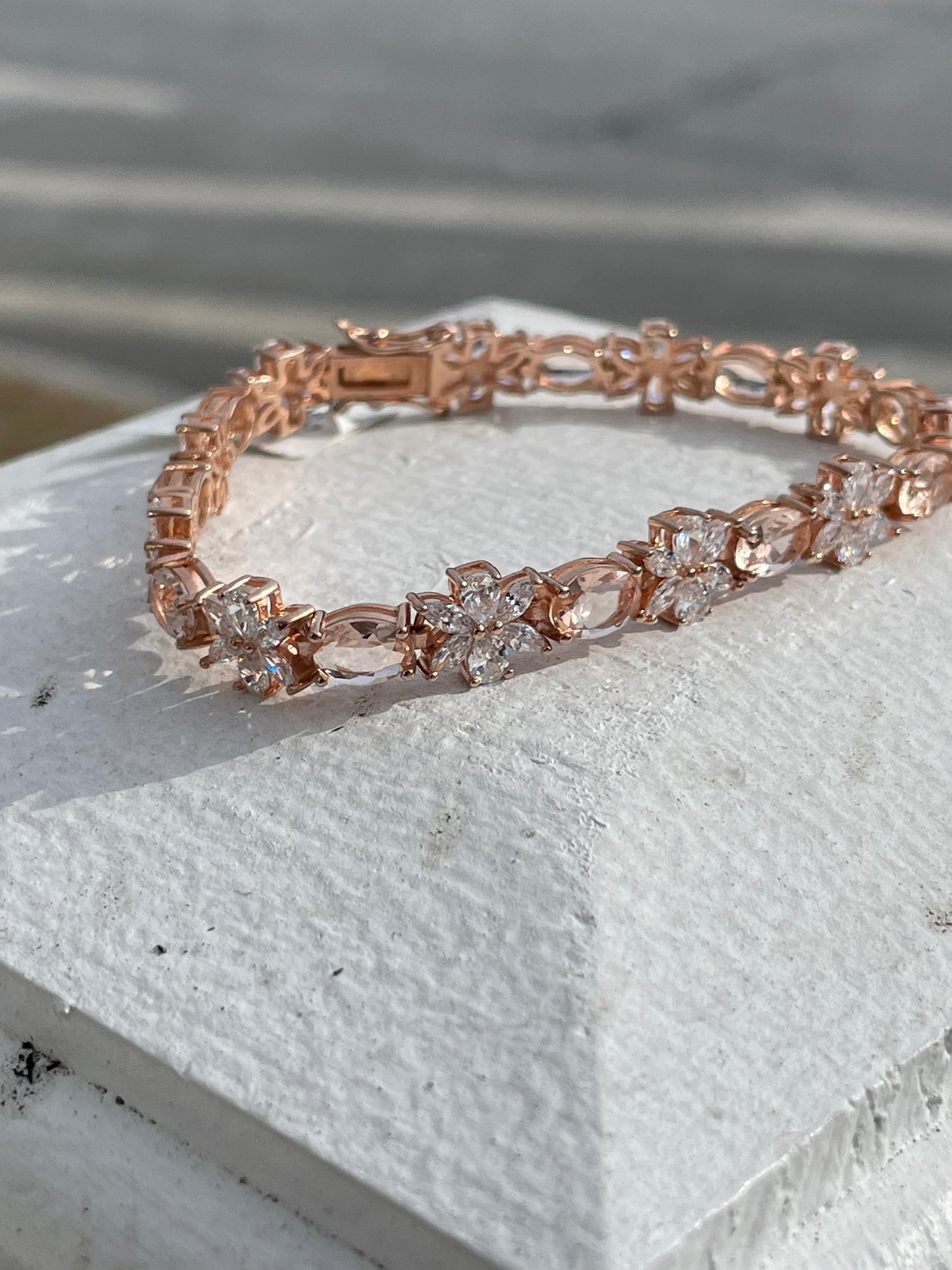 925 Sterling Silver Rose Vermeil Morganite & Zirconia Tennis Bracelet 7.25”