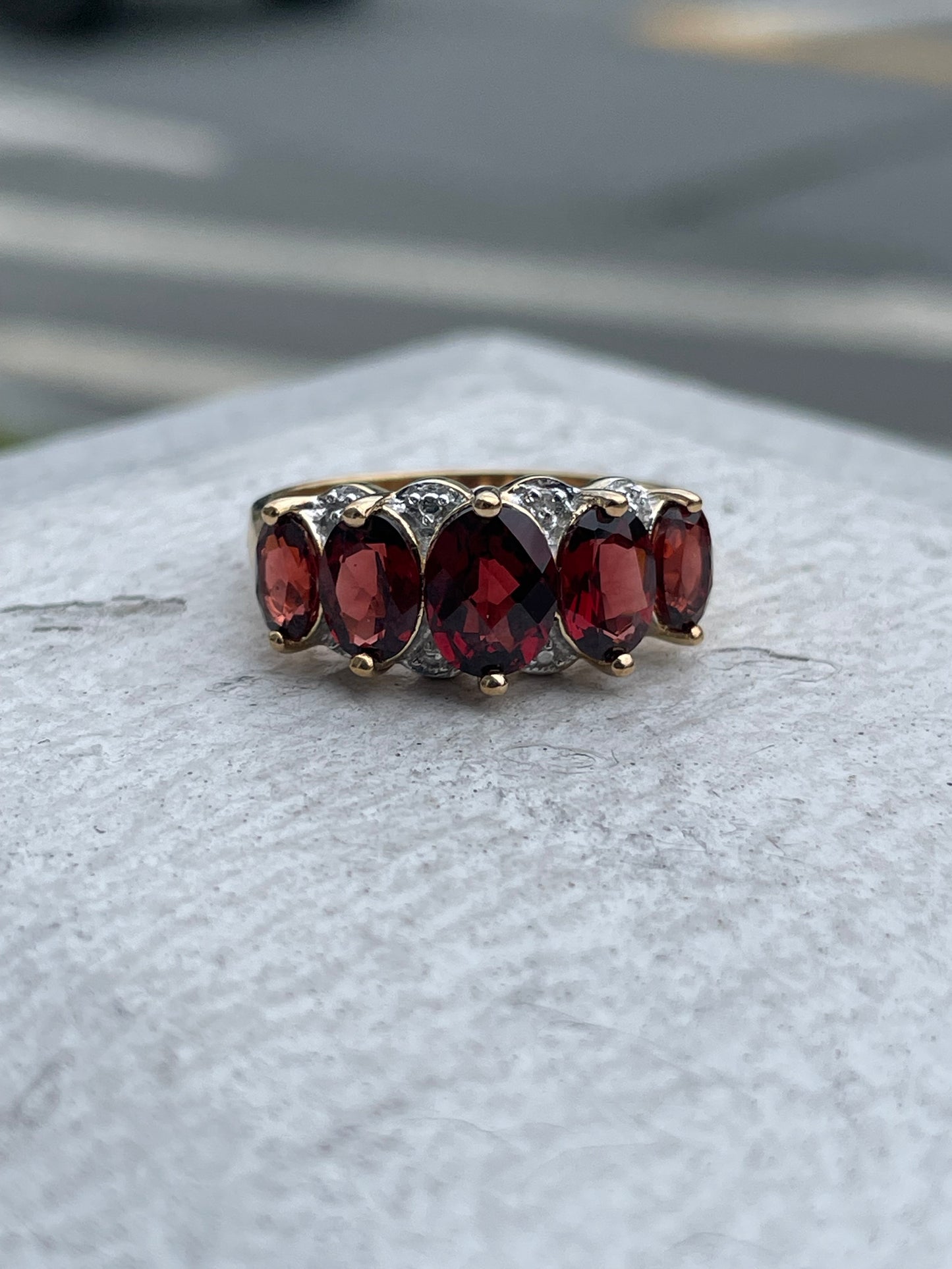 925 Sterling Silver Vermeil Garnet Bridge Ring Size 10