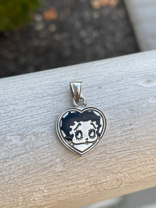 Betty Boop 925 Sterling Silver Heart Shape Pendant Charm