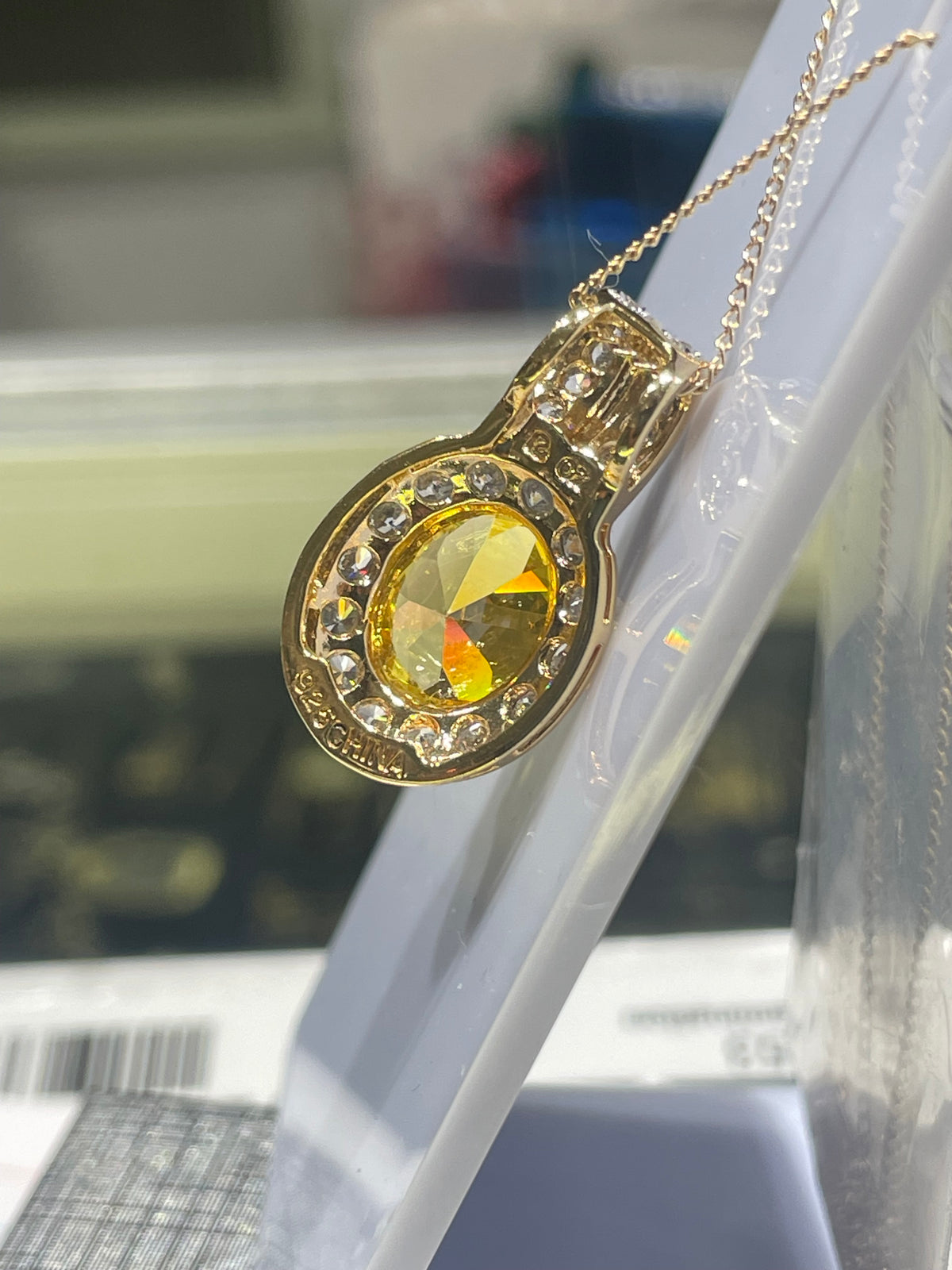 925 Sterling Silver Vermeil Simulated Yellow Topaz and Cz Necklace