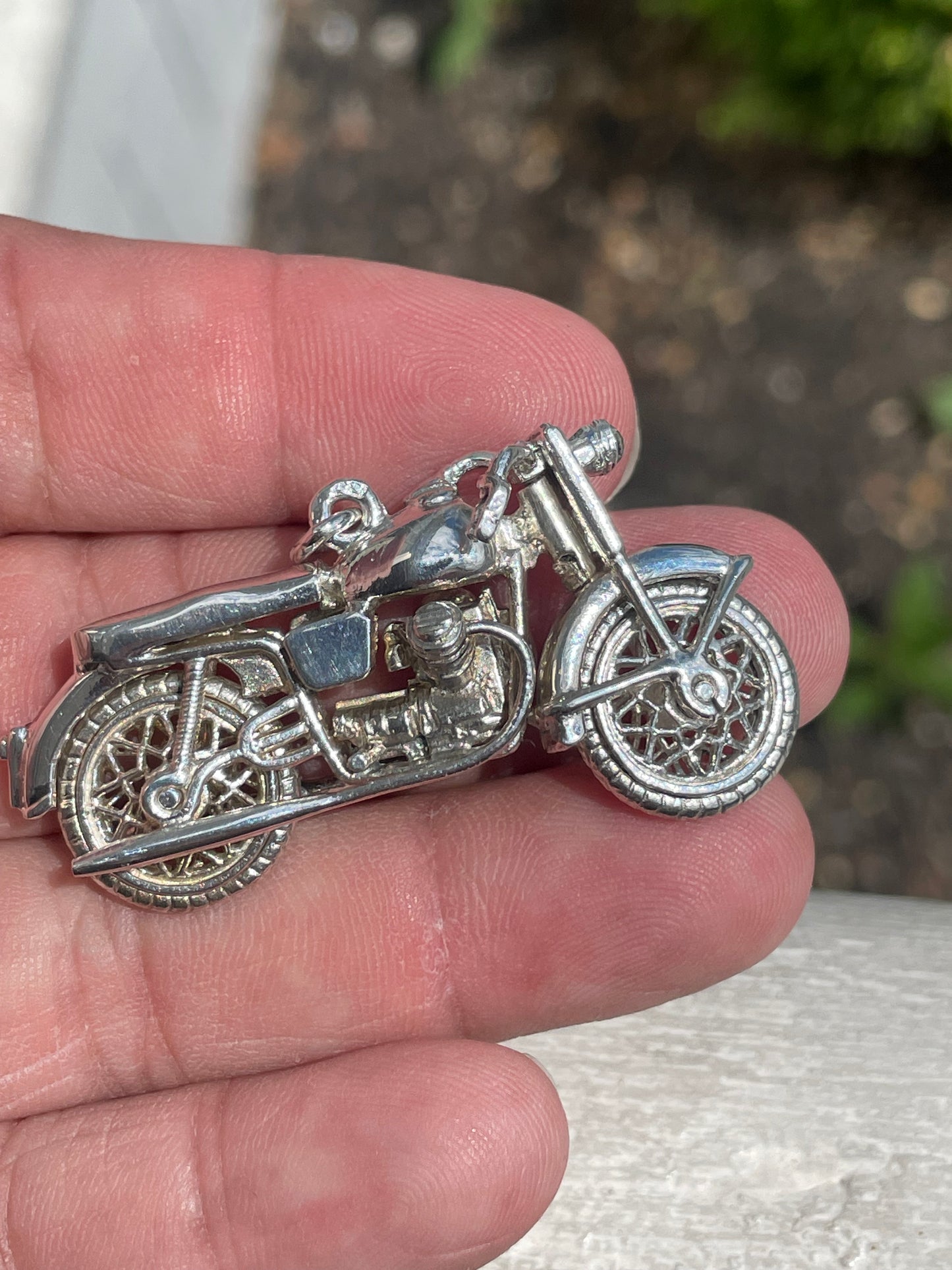 Heavy Detailed 925 Sterling Silver Movable Motorcycle Pendant