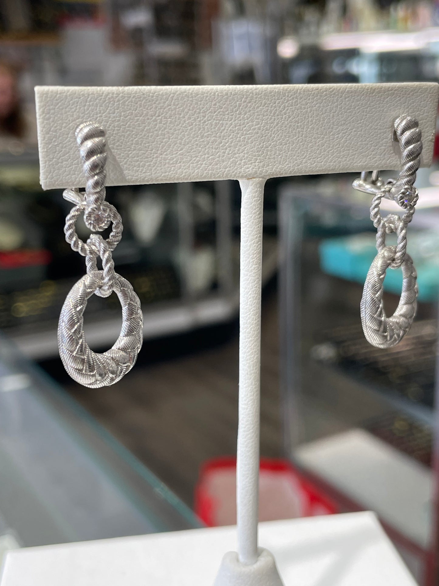 Designer Judith Ripka 925 Sterling Silver Cable Loop Drop Earrings