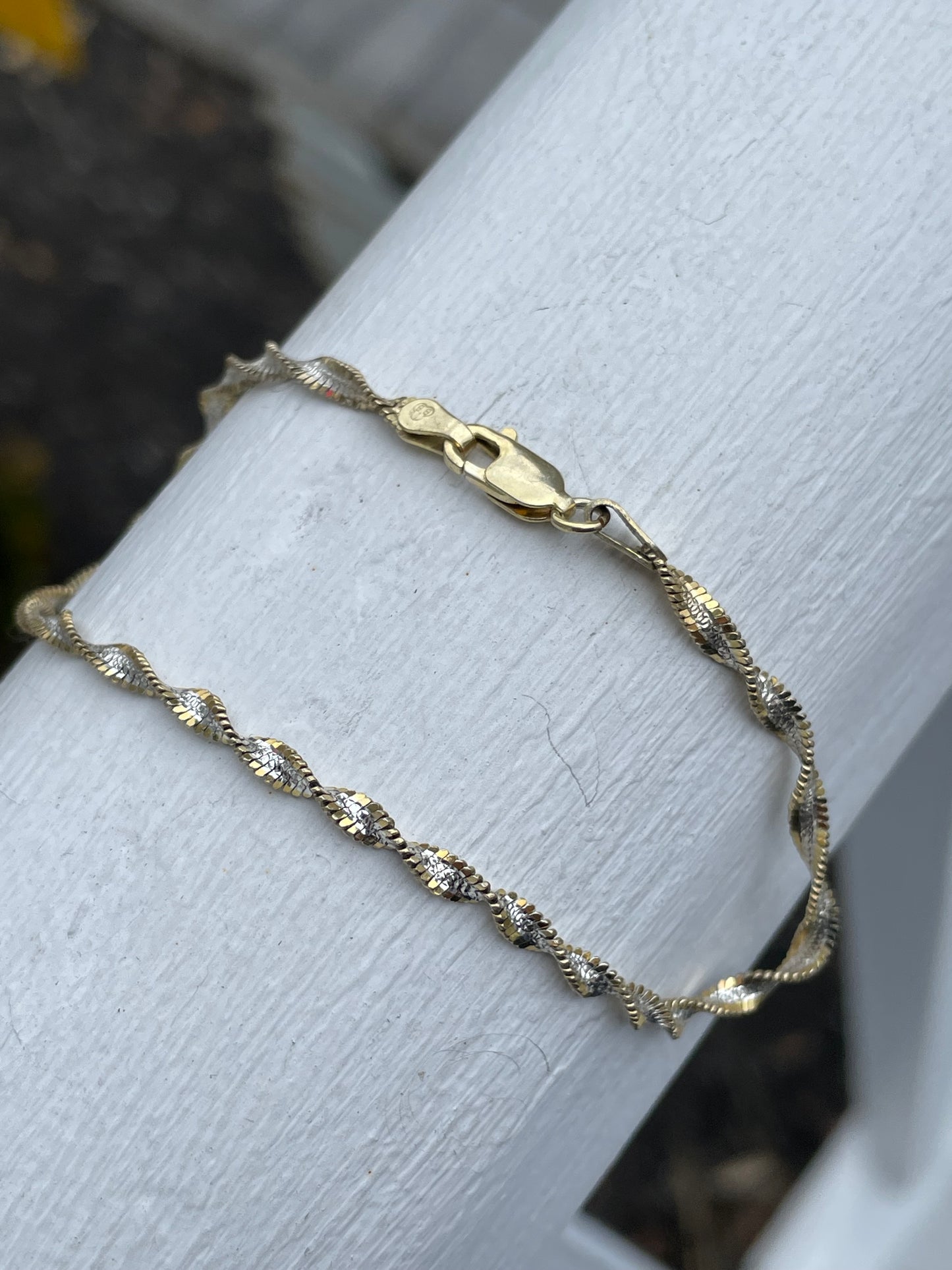 925 Sterling Silver 2tone Vermeil Twist Bracelet 7.75”