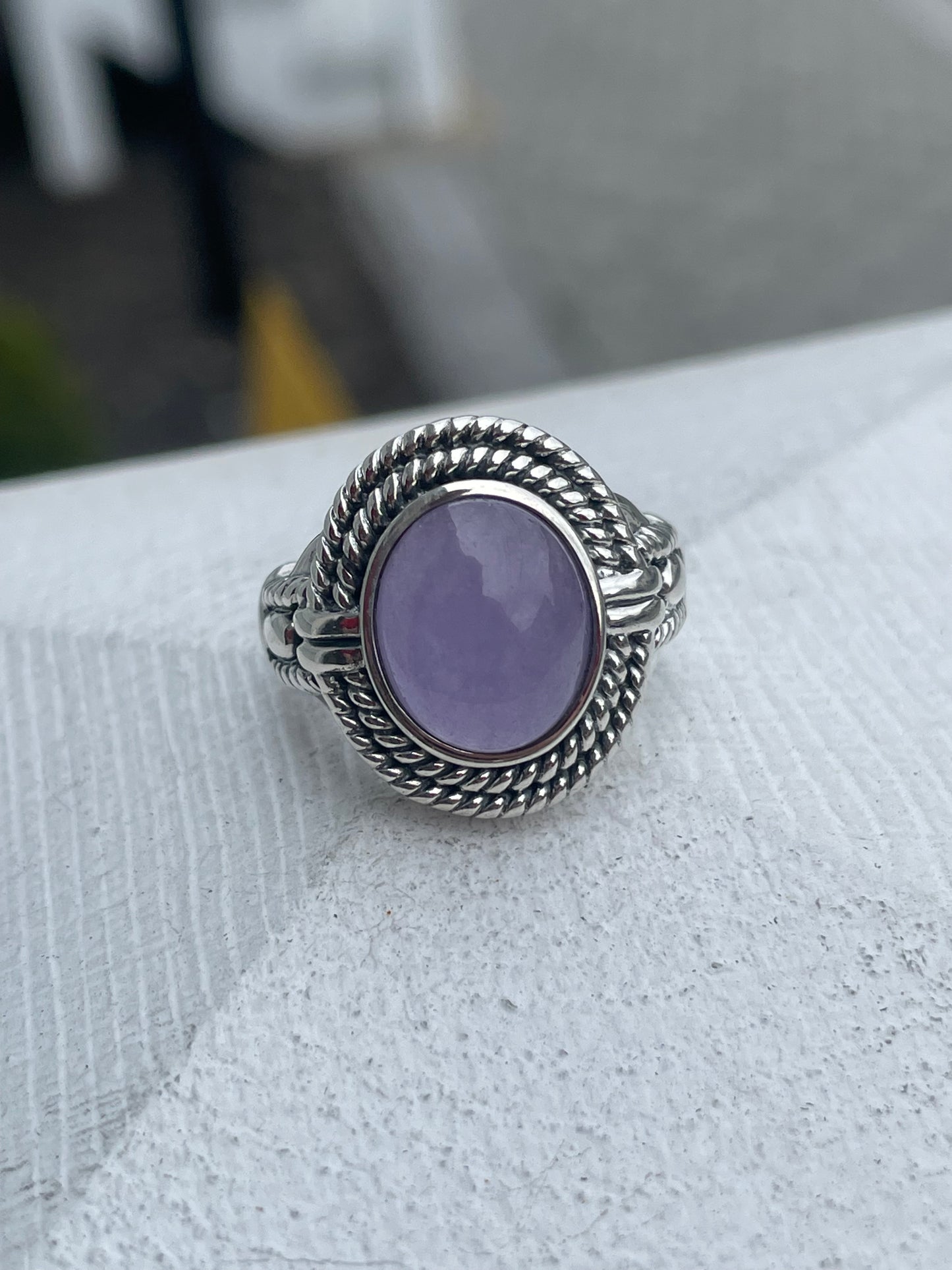 Designer CNA 925 Sterling Silver Lavender Jade Solitaire Statement Ring Size 7