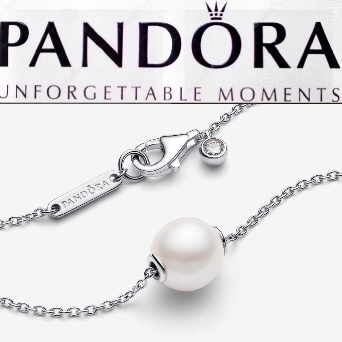Pandora Treated Freshwater Cultured Pearl Collier Sterling Silver Necklace 393167C01-45