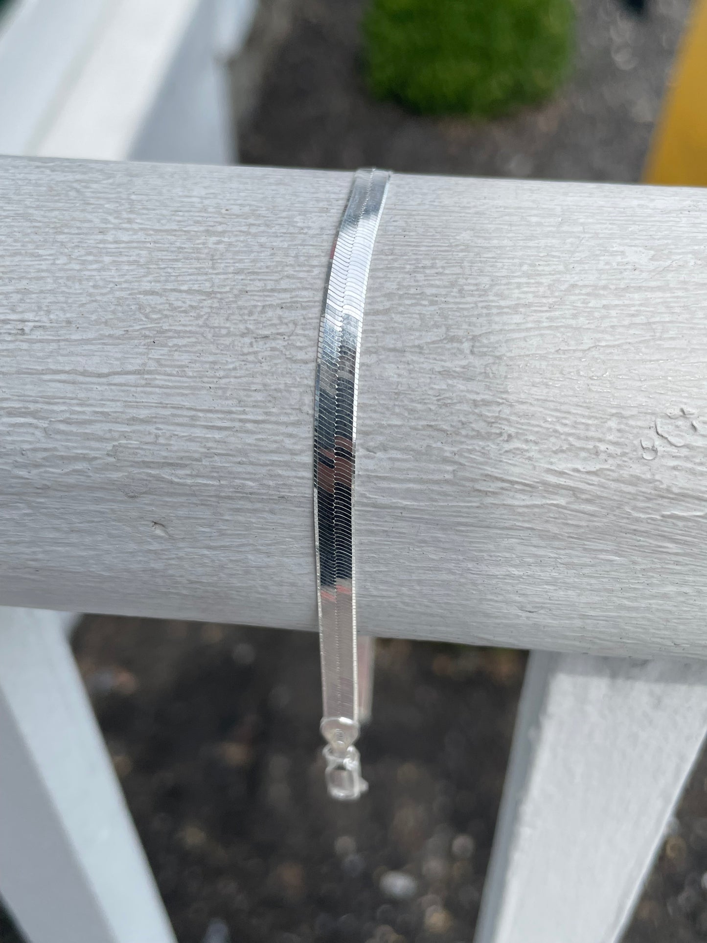 925 Sterling Silver Herringbone Anklet 10” 4mm