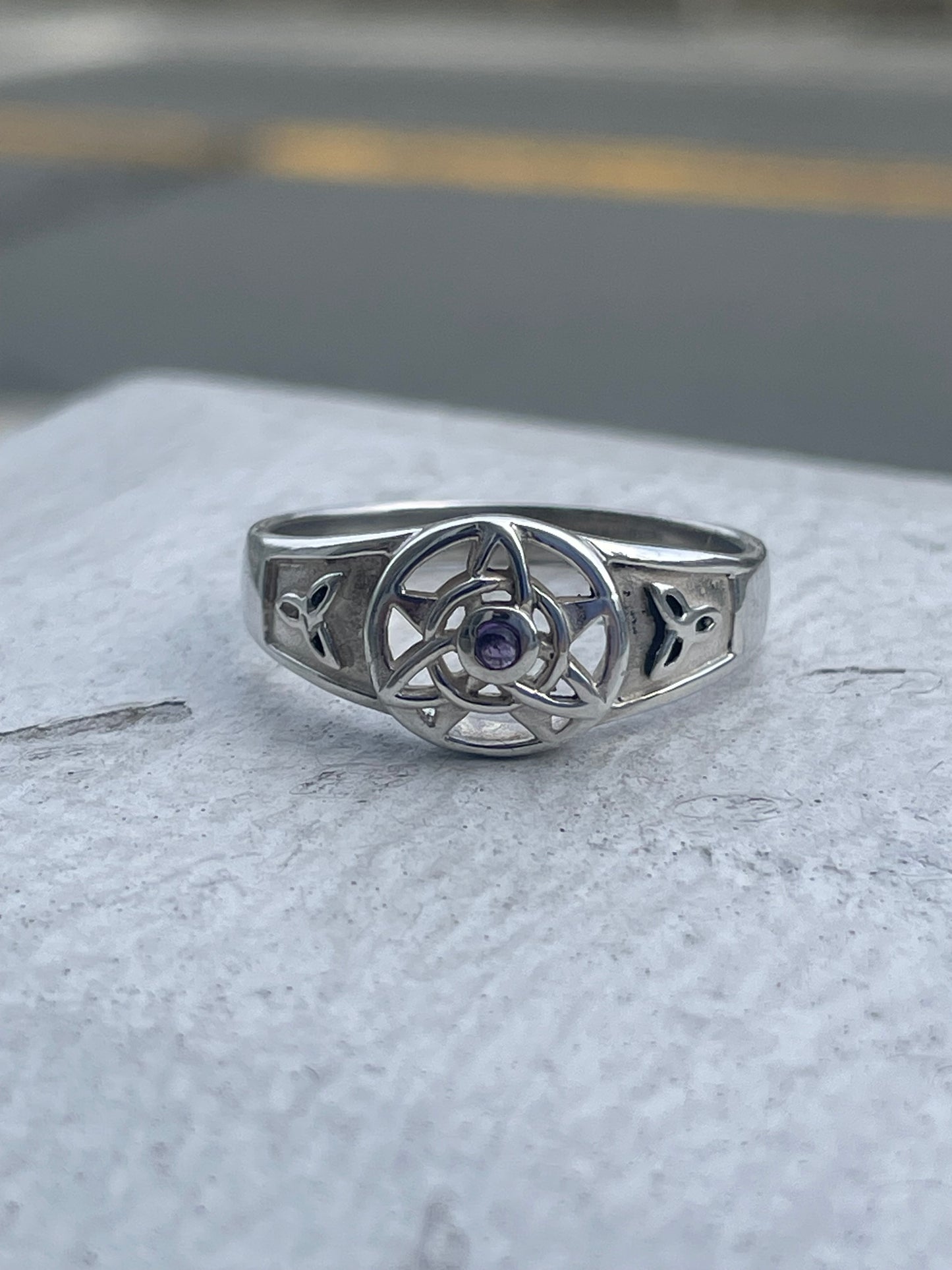 Designer PSCL 925 Sterling Silver Wiccan Star / Trinity Celtic Knot Signet Band Ring Size 11