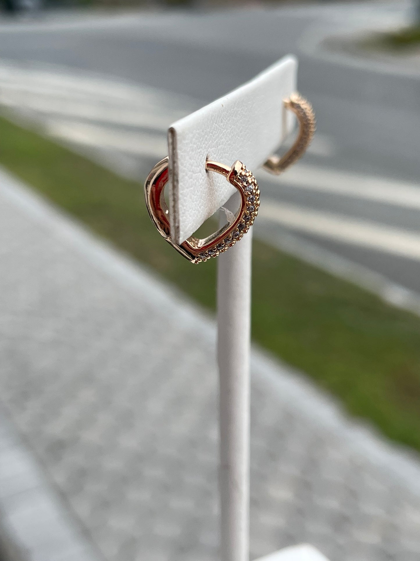 Stainless Steel Vermeil Pave Cz Heart Huggie Hoop Earrings