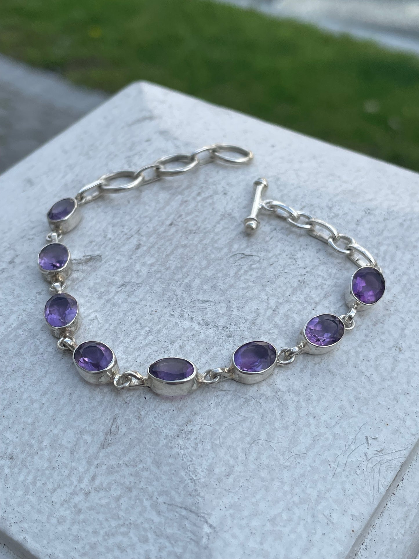 925 Sterling Silver Natural Amethyst Tennis Bracelet 7.5”