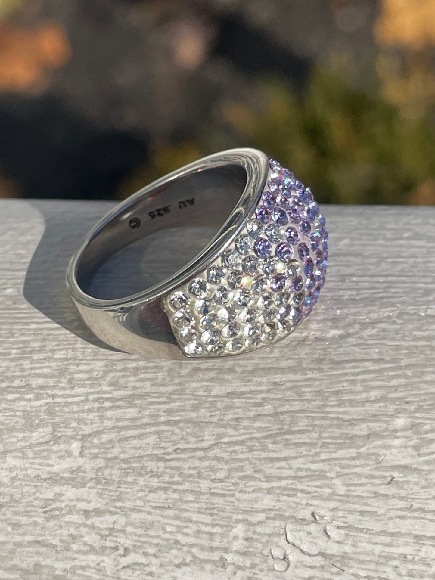 Designer AU 925 Sterling Silver Ombré Purple Crystal Dome Ring Size 8