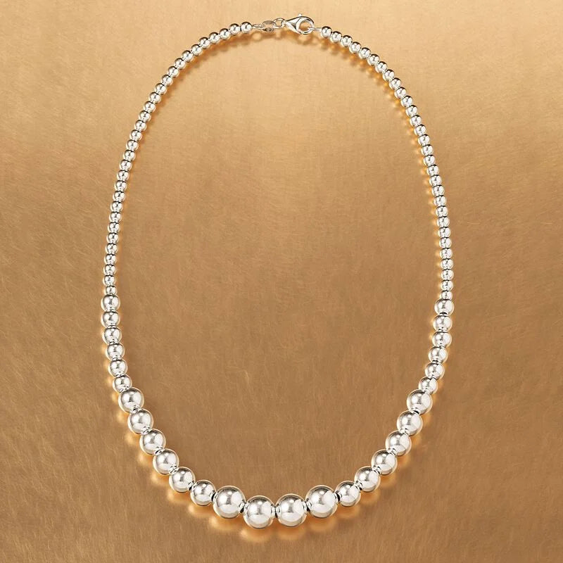 925 Sterling Silver Graduated Beaded Necklace 16”