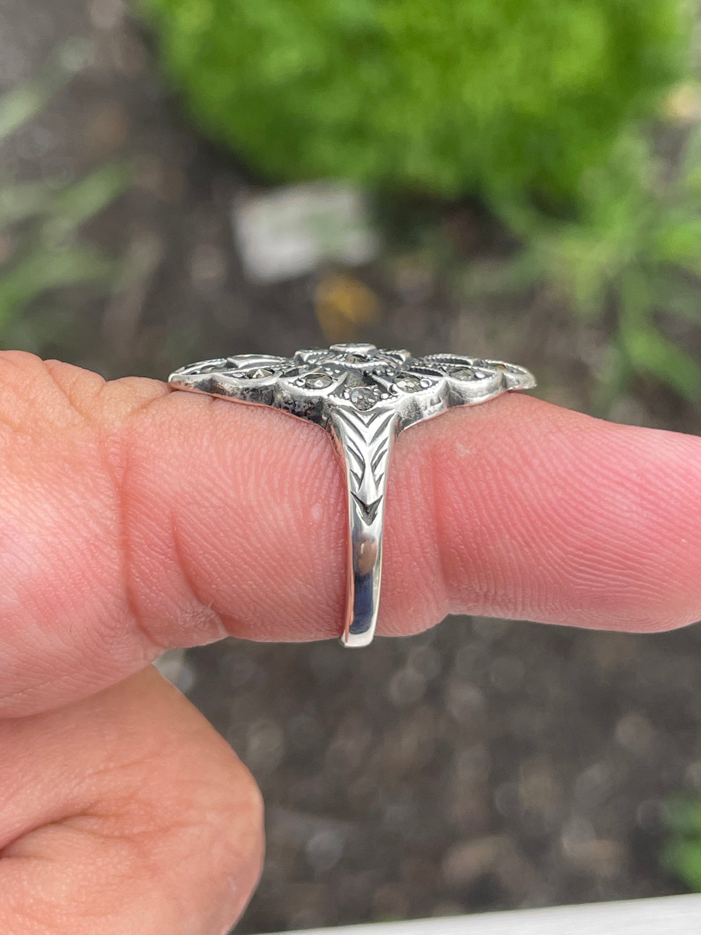 925 Sterling Silver Vintage Art Deco Marcasite Ring Size 6.5