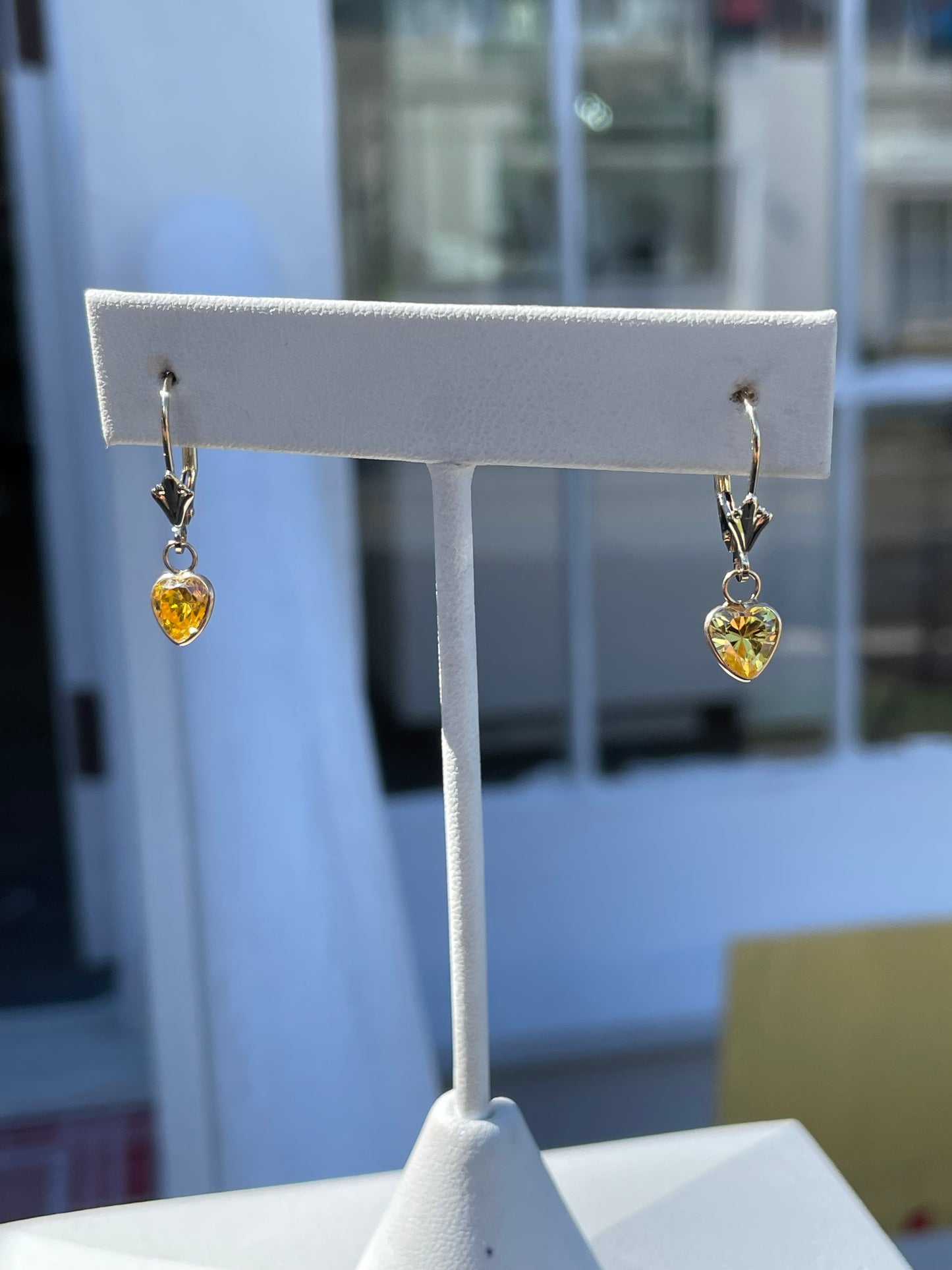 14k Gold Leverback Simulated Yellow Topaz Dangle Earrings