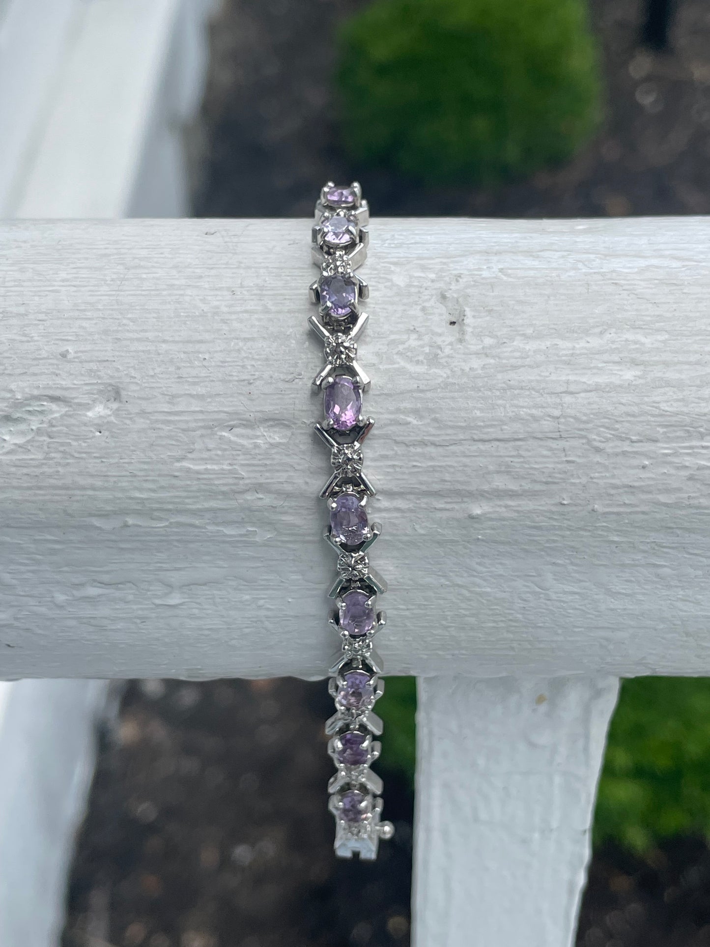 925 Sterling Silver Natural Amethyst XO Tennis Bracelet 7.5”